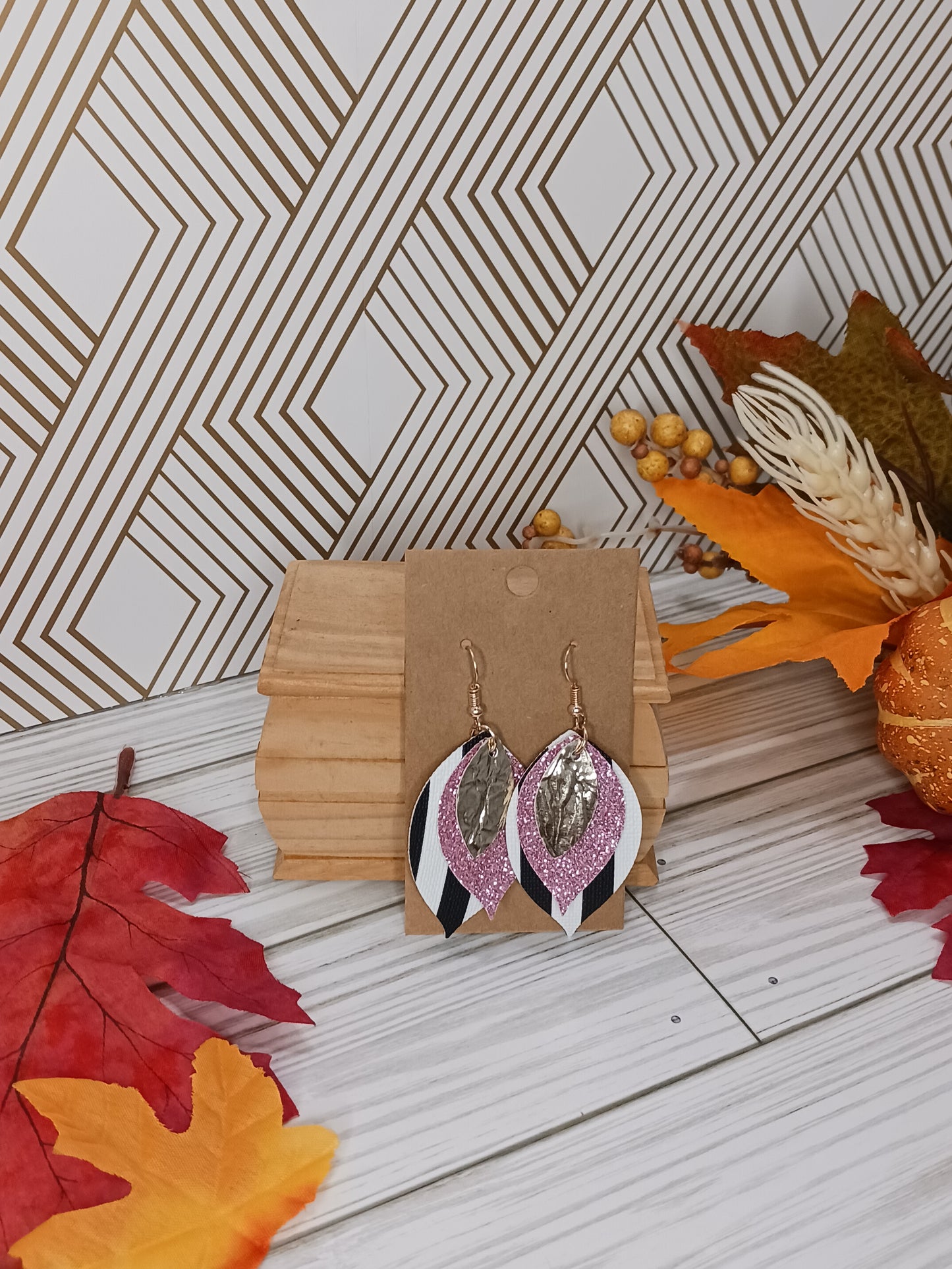 Faux Leather 3-Layer Striped Earrings