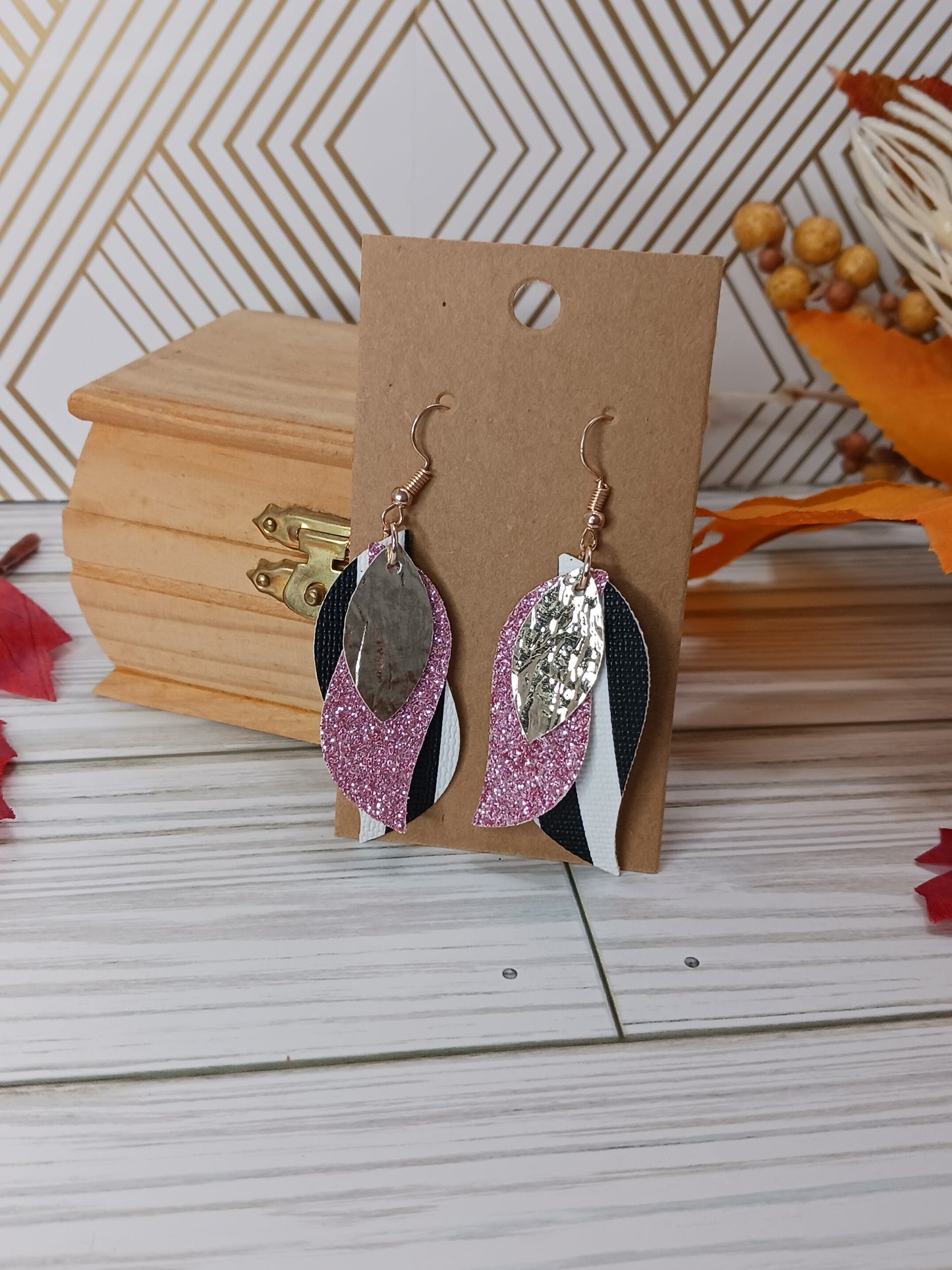 Faux Leather 3-Layer Striped Earrings