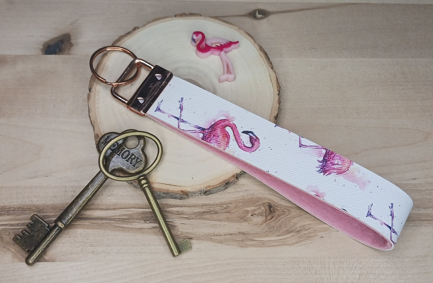 Flamingo Faux Leather Wristlet Keychain