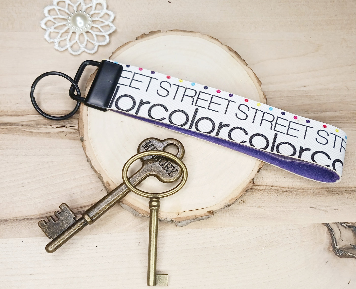 Nail Strip Faux Leather Wristlet Keychain