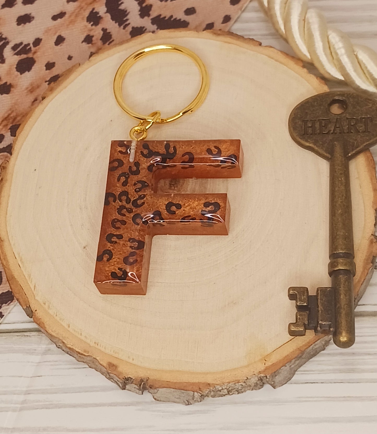 Leopard Print Letter Keychains