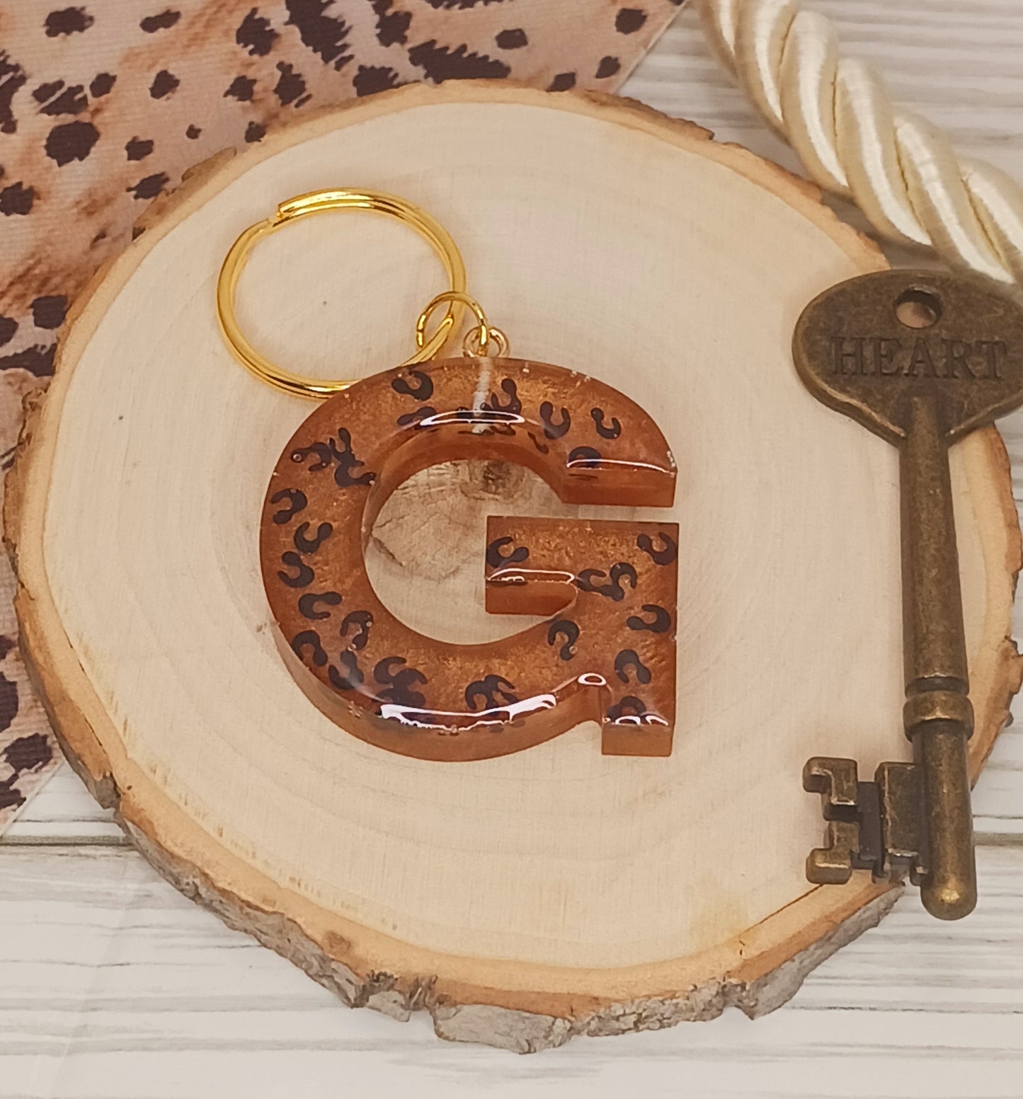 Leopard Print Letter Keychains