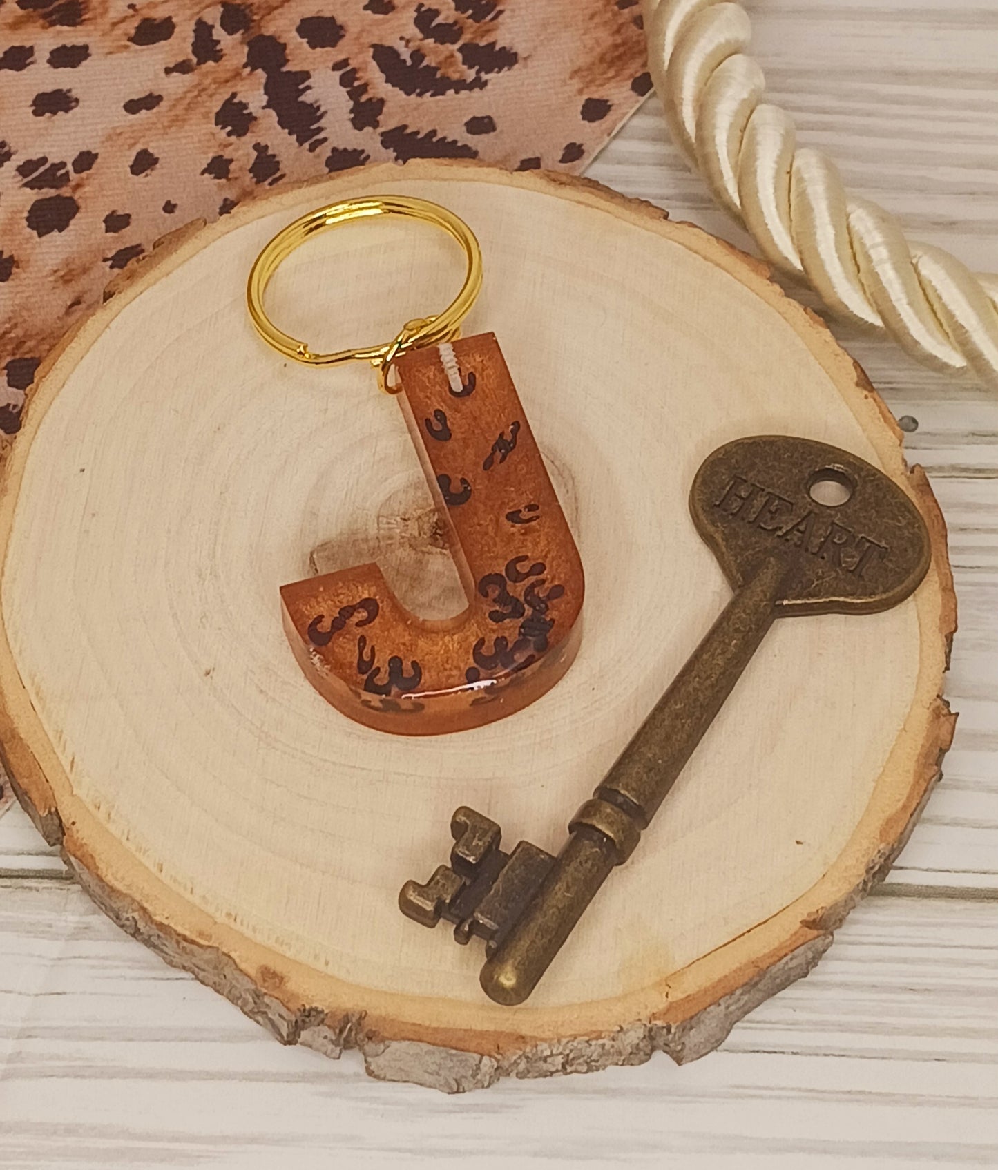 Leopard Print Letter Keychains
