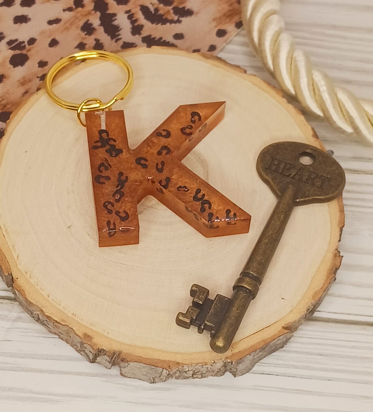 Leopard Print Letter Keychains