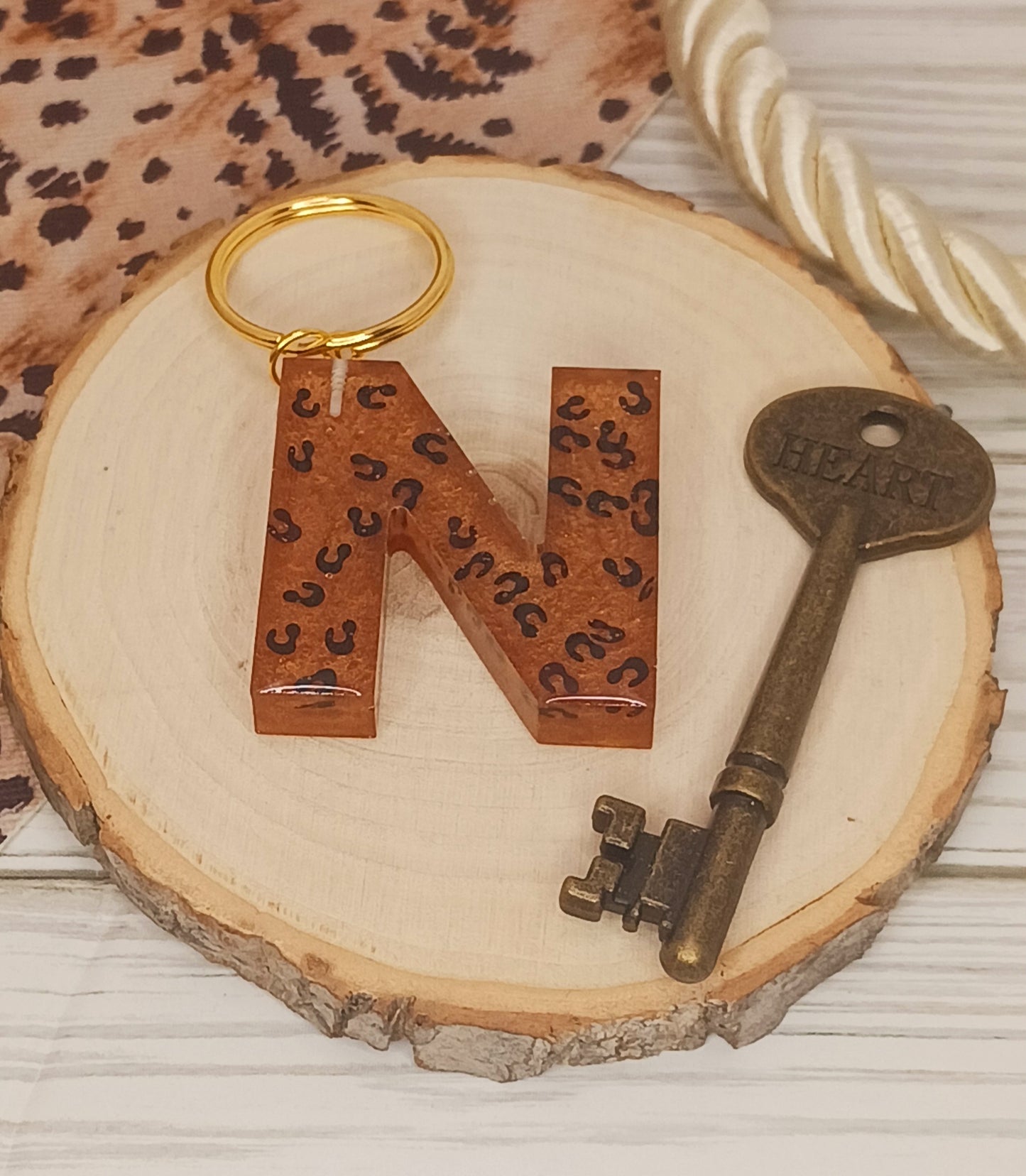 Leopard Print Letter Keychains