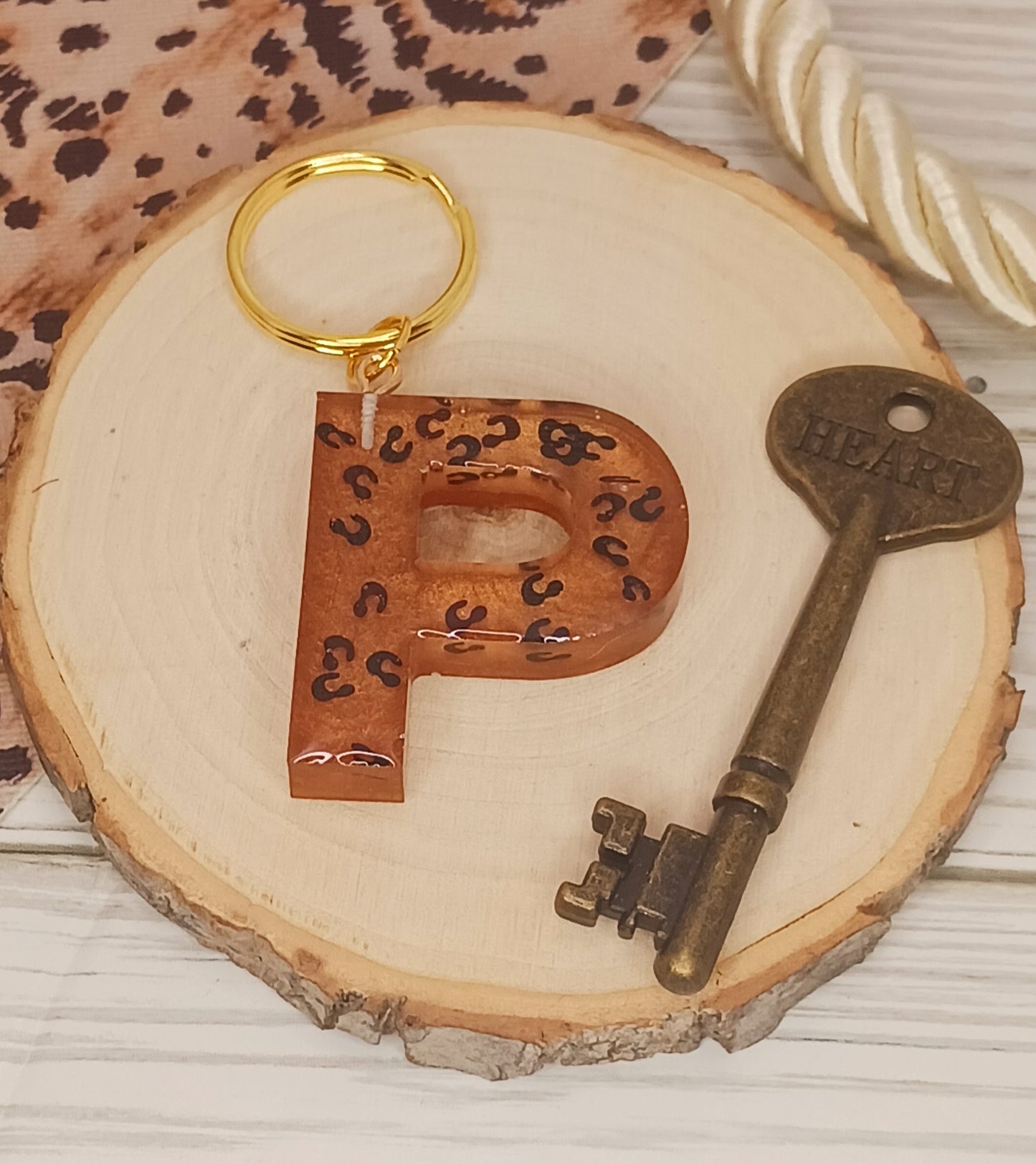 Leopard Print Letter Keychains