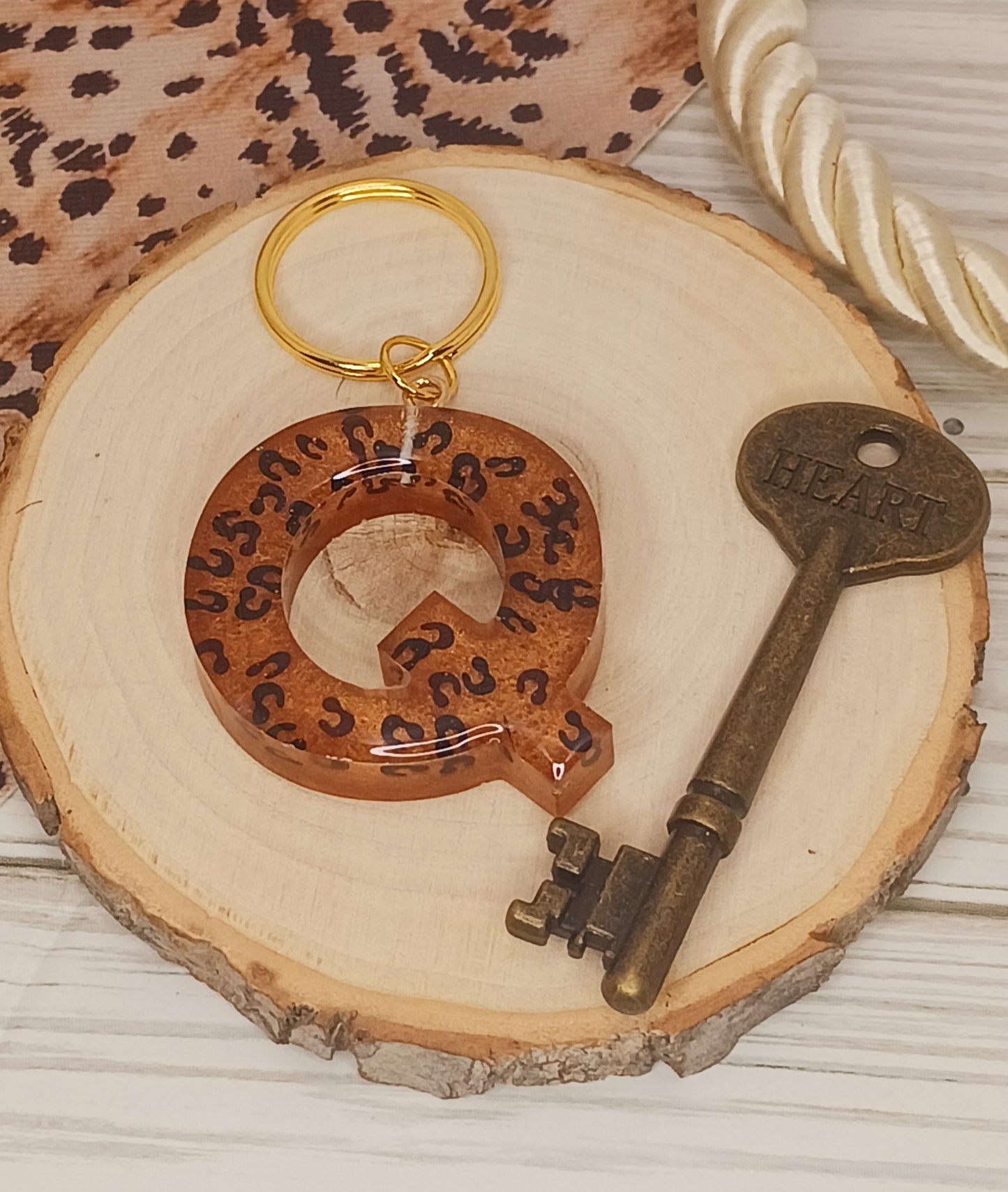 Leopard Print Letter Keychains