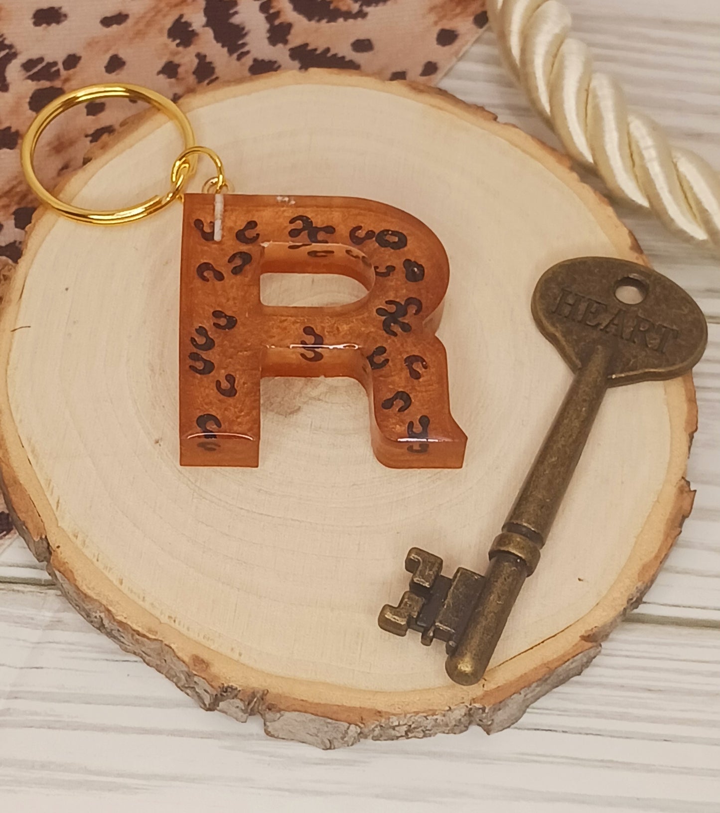 Leopard Print Letter Keychains