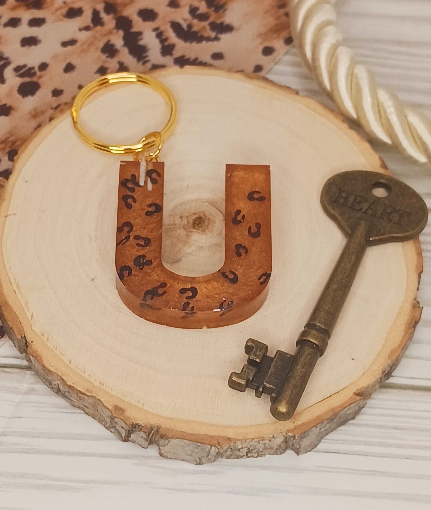 Leopard Print Letter Keychains