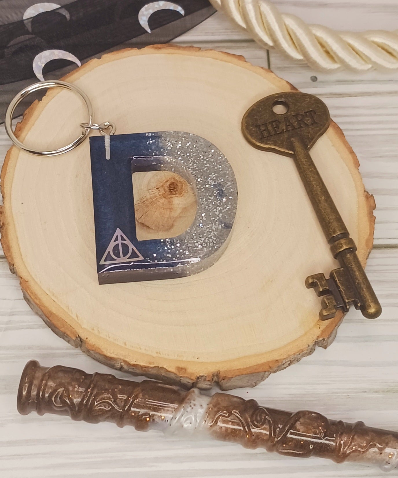 Navy and Silver Letter Keychain