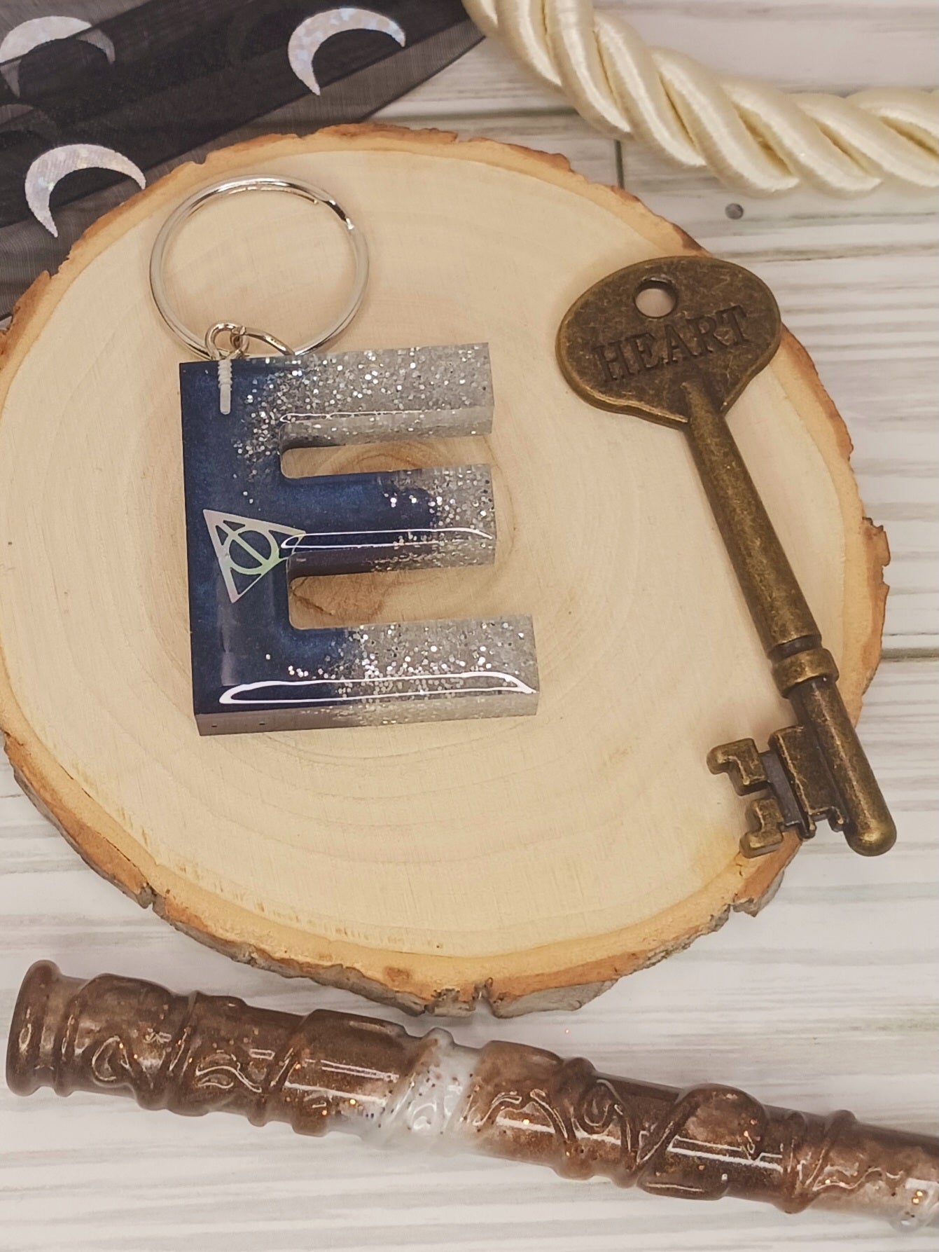 Navy and Silver Letter Keychain