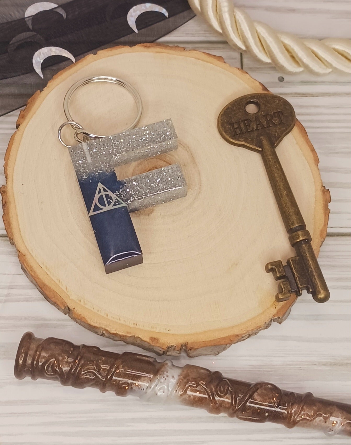 Navy and Silver Letter Keychain