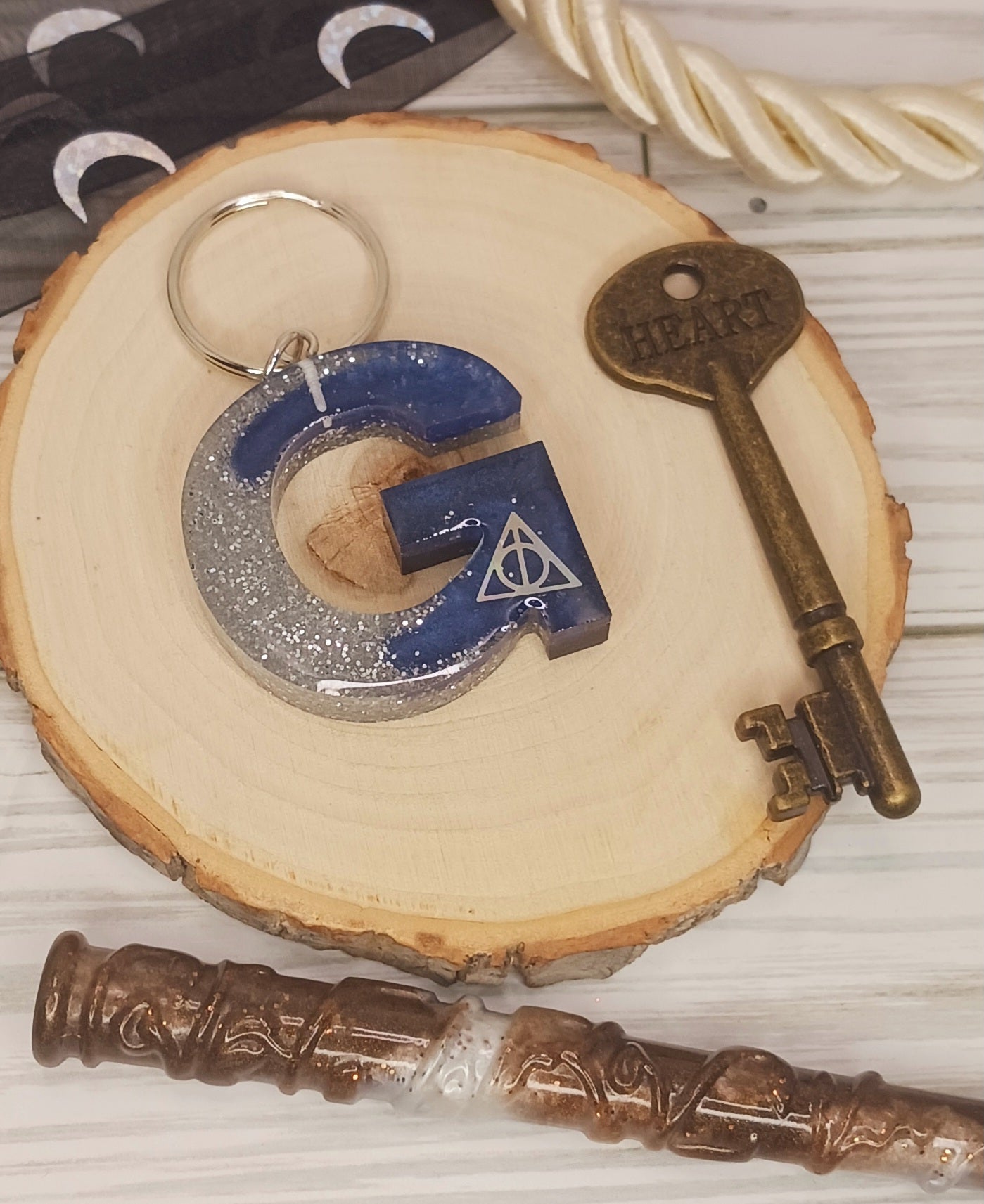 Navy and Silver Letter Keychain