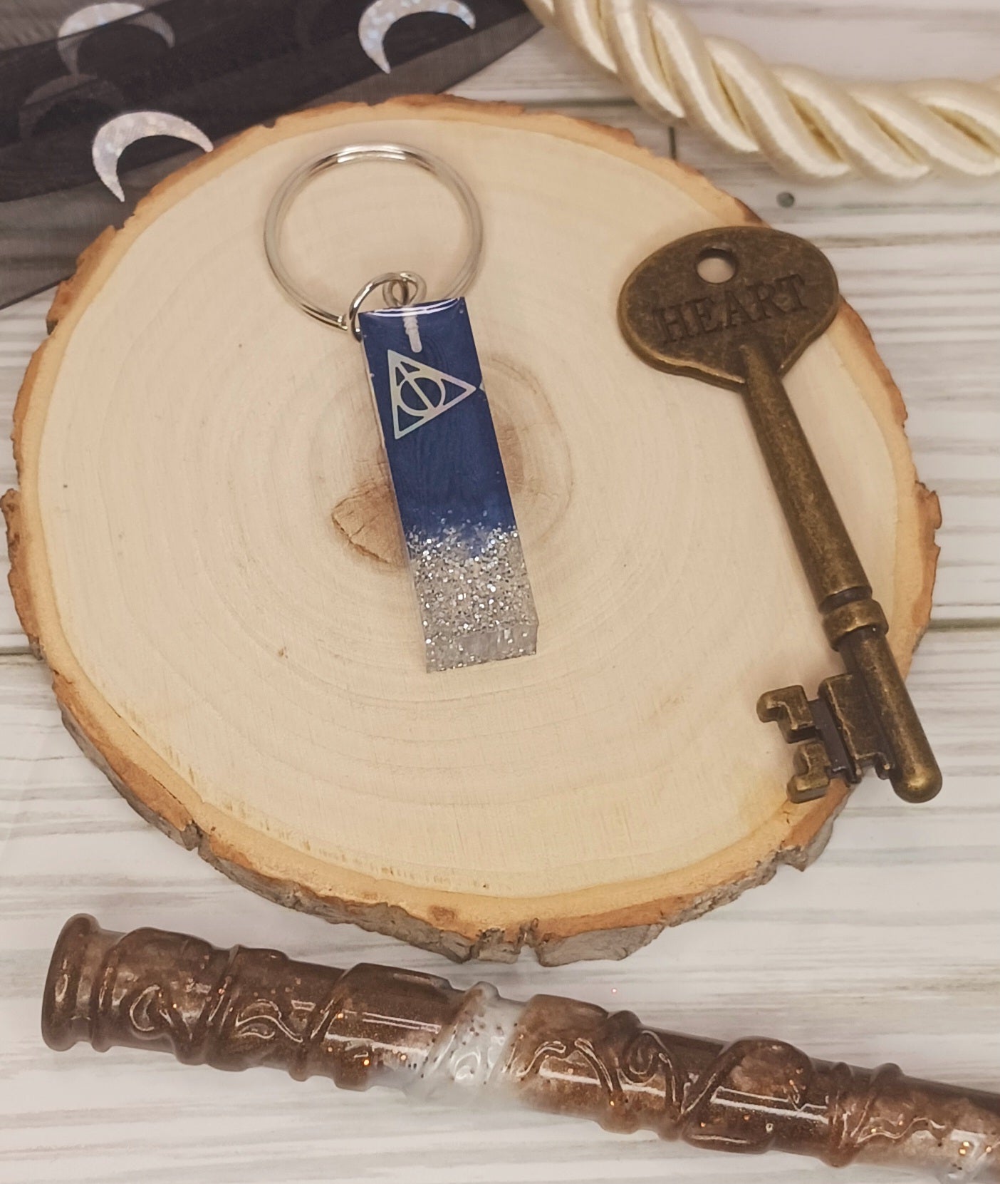 Navy and Silver Letter Keychain