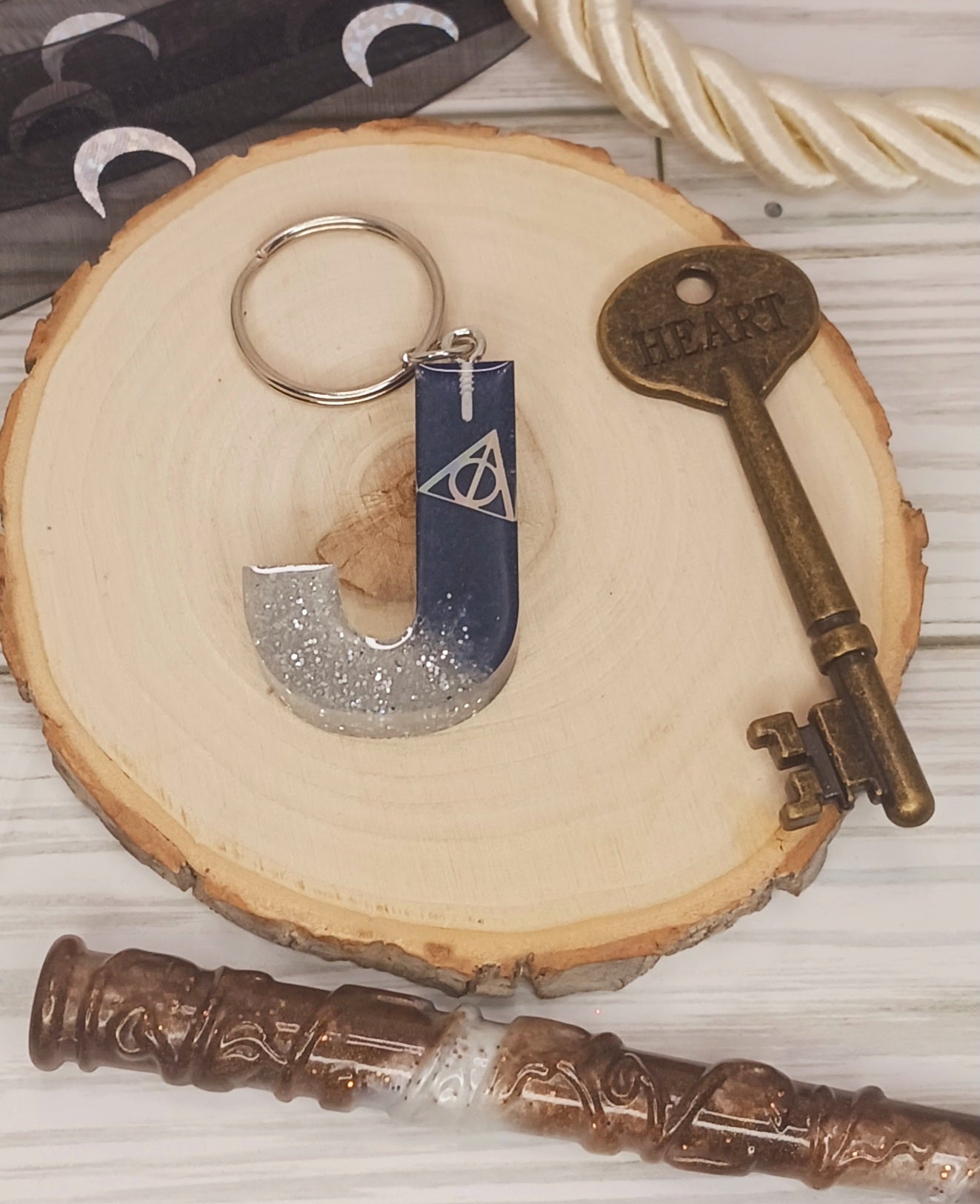 Navy and Silver Letter Keychain