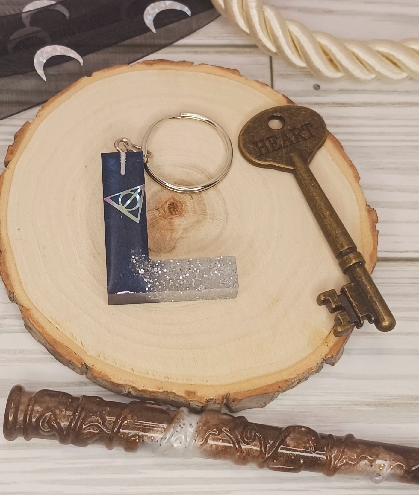 Navy and Silver Letter Keychain