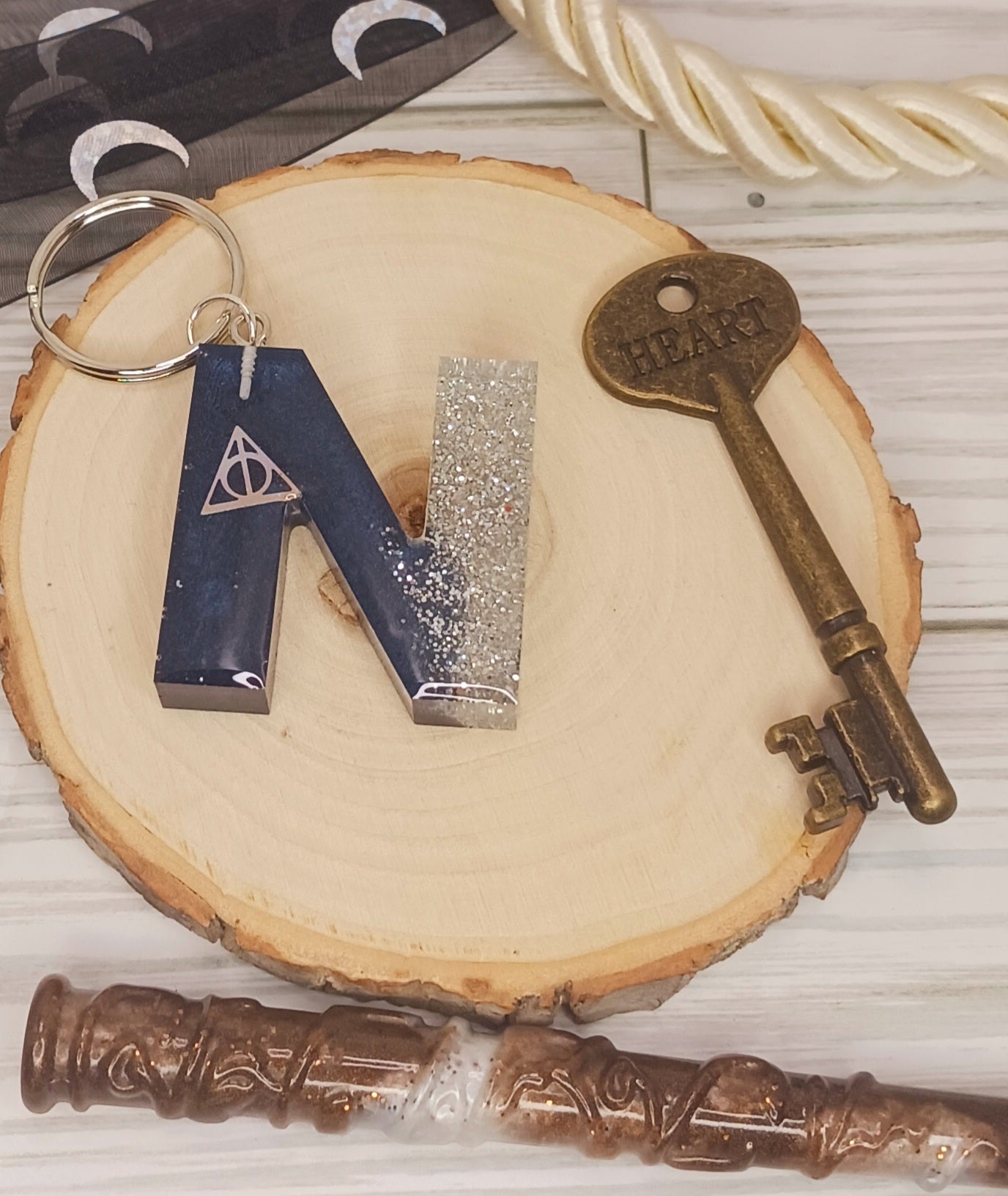 Navy and Silver Letter Keychain