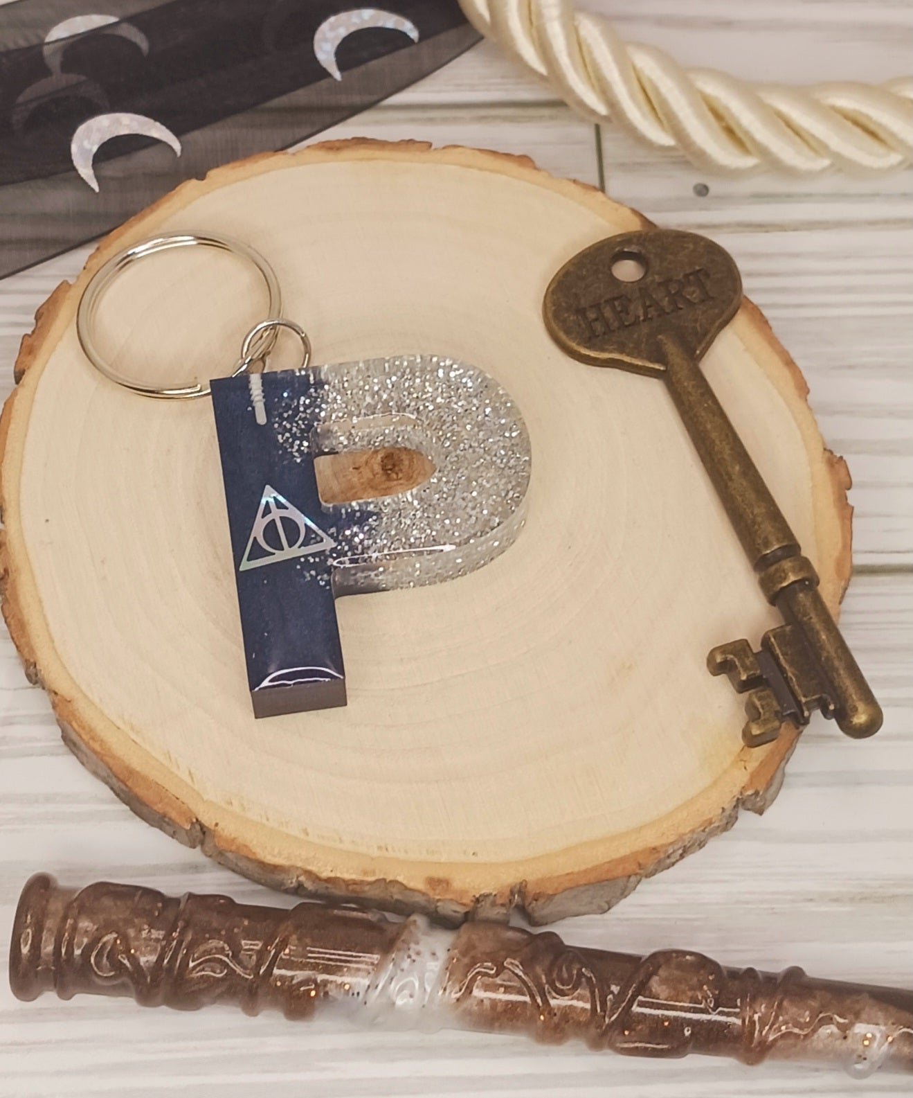 Navy and Silver Letter Keychain