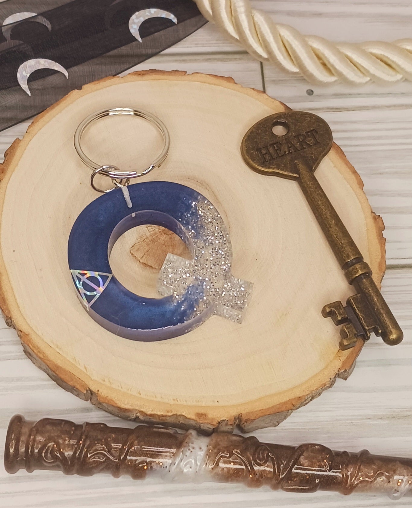 Navy and Silver Letter Keychain
