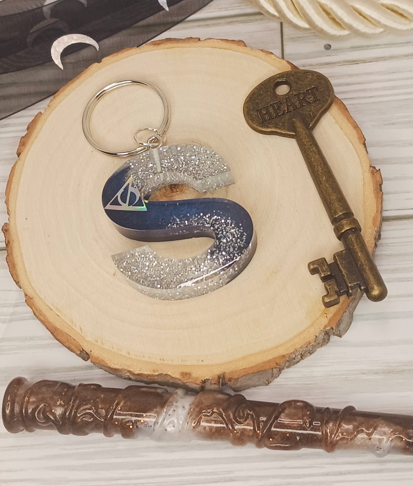 Navy and Silver Letter Keychain