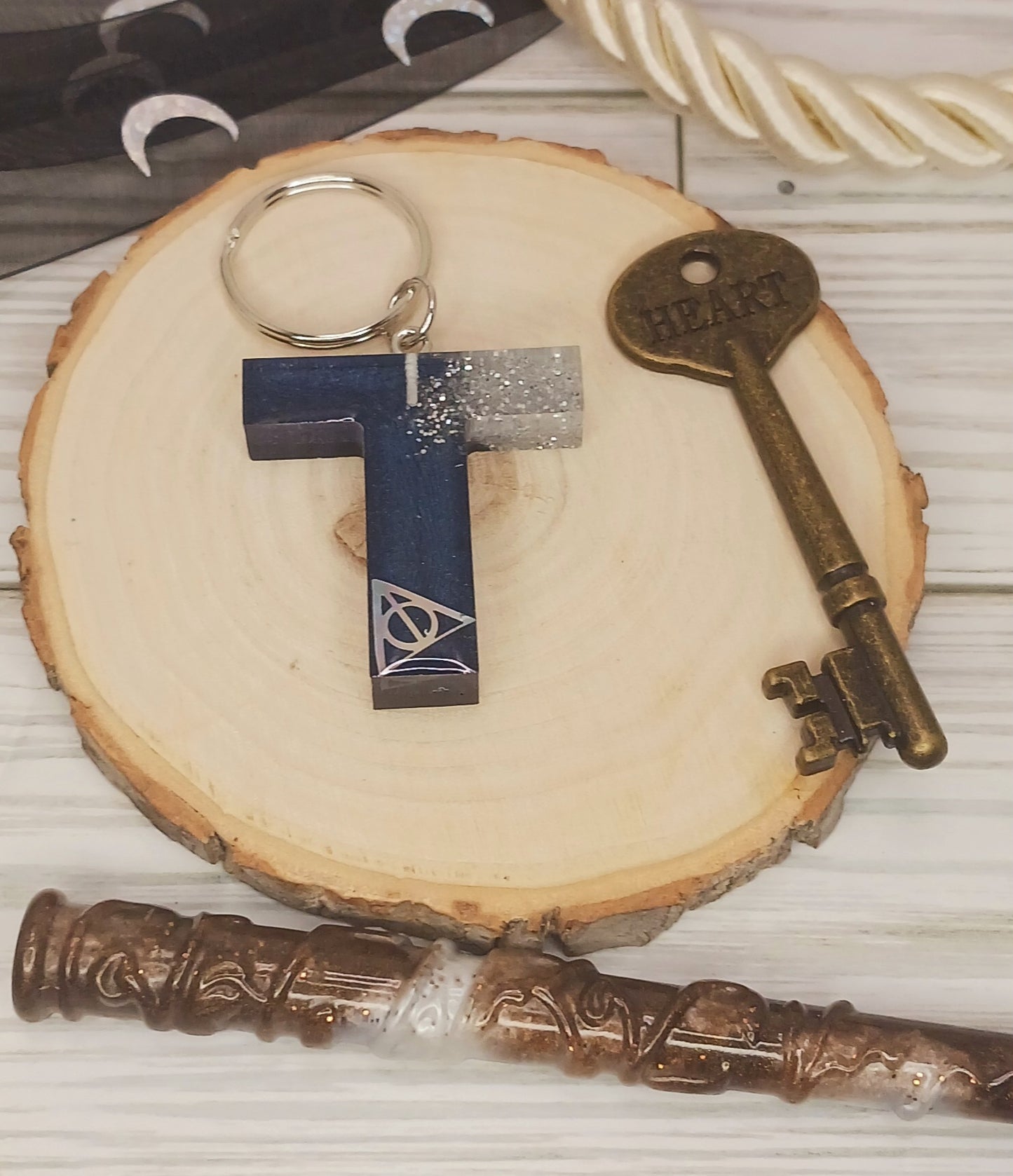 Navy and Silver Letter Keychain