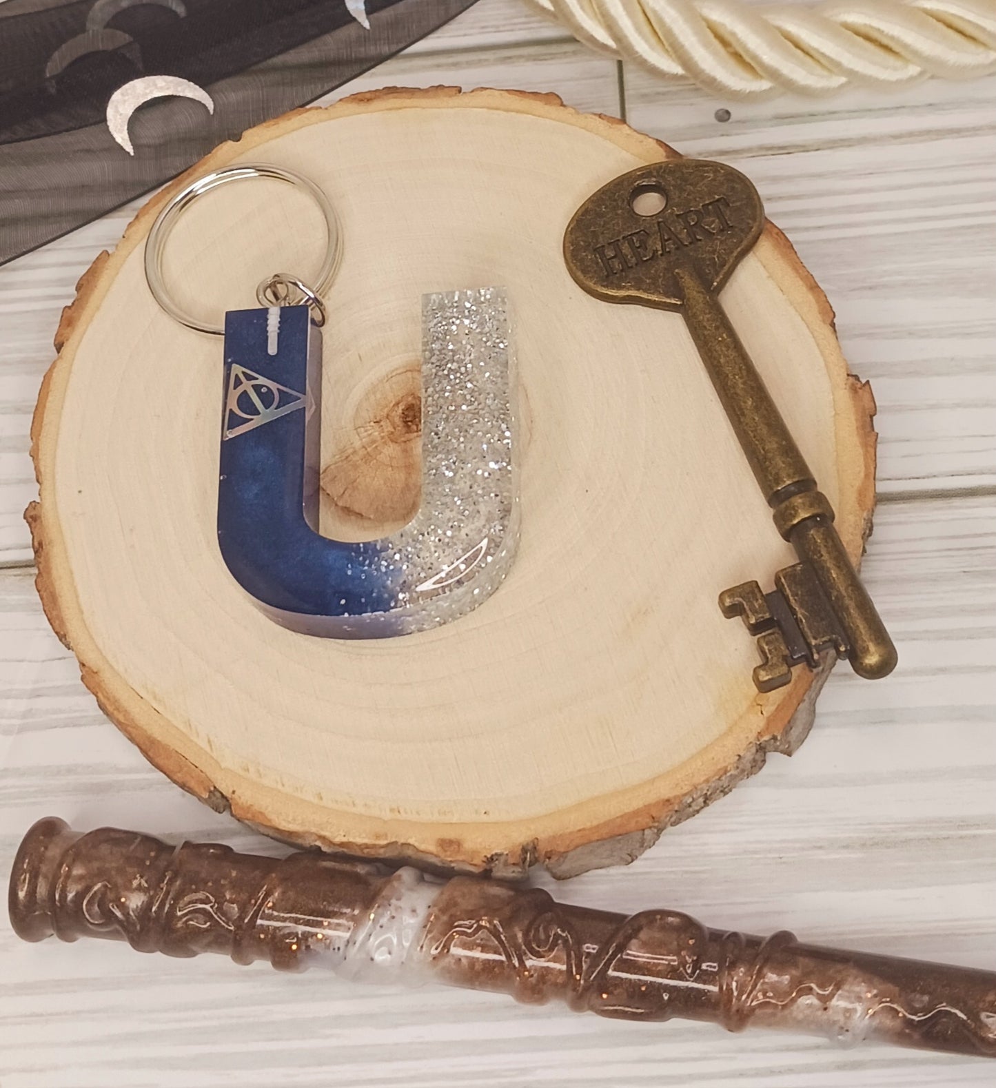 Navy and Silver Letter Keychain