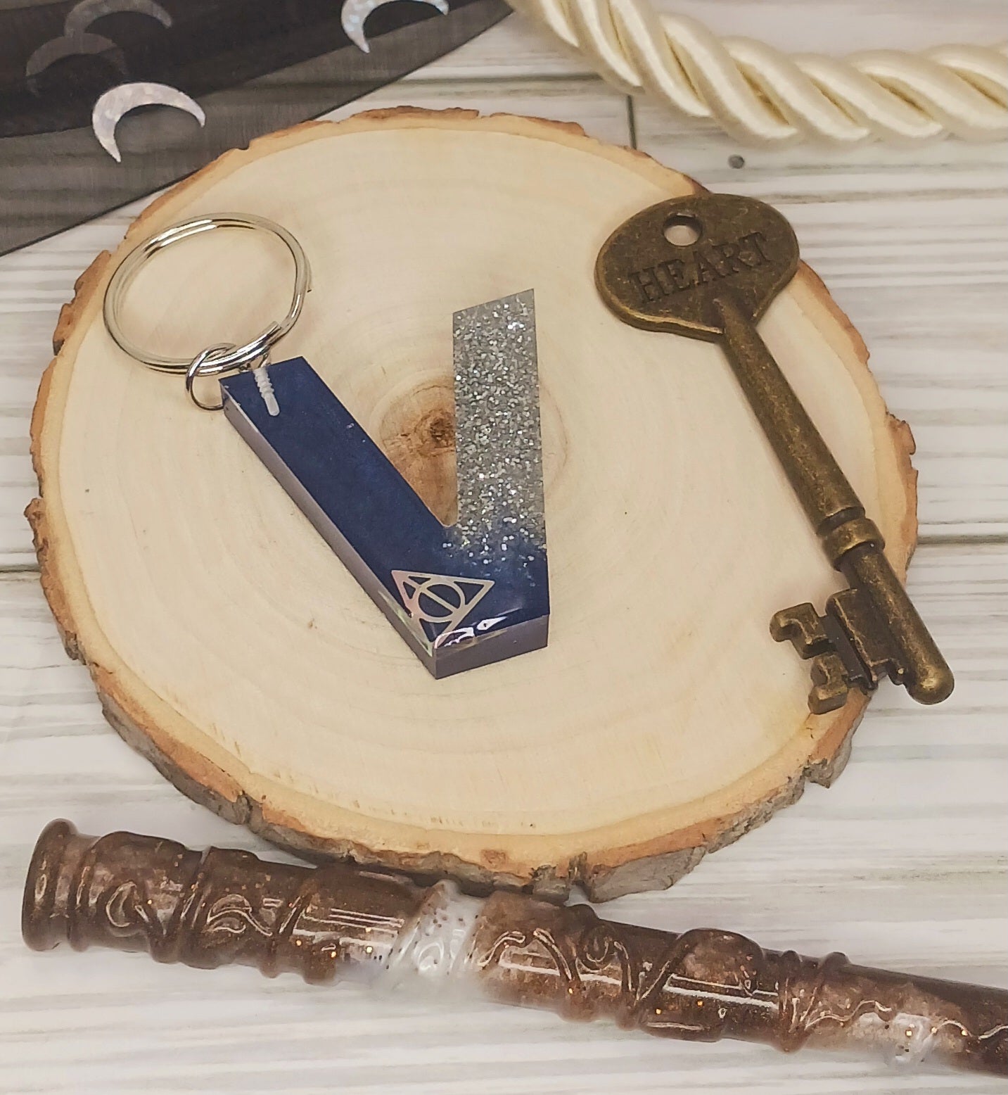 Navy and Silver Letter Keychain