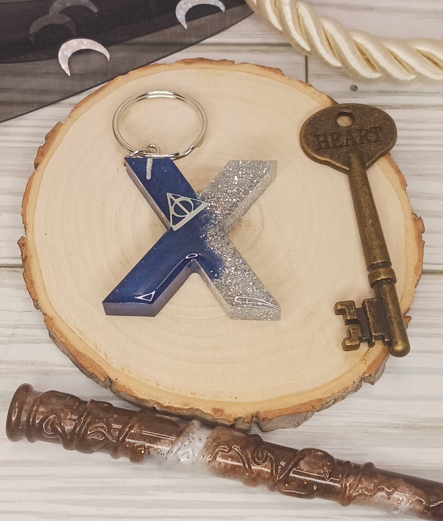 Navy and Silver Letter Keychain