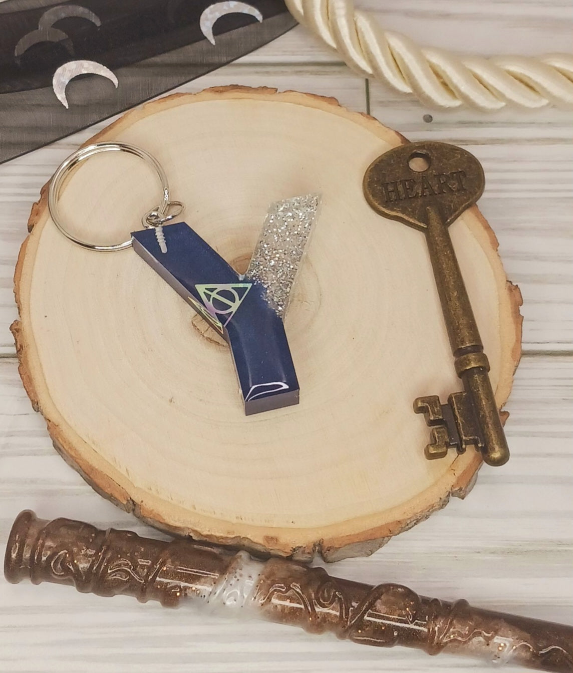 Navy and Silver Letter Keychain