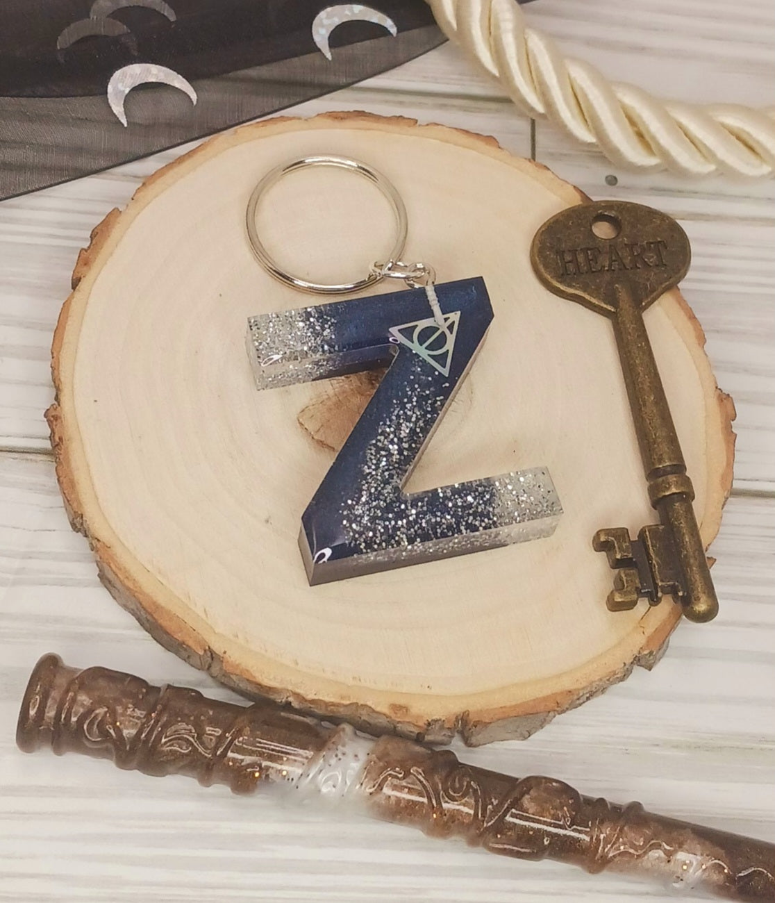 Navy and Silver Letter Keychain