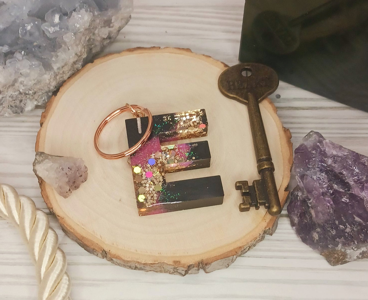 Pink Geode Letter Resin Keychain