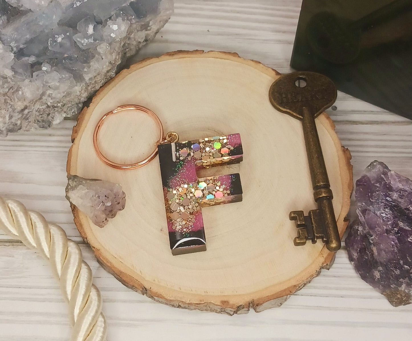 Pink Geode Letter Resin Keychain