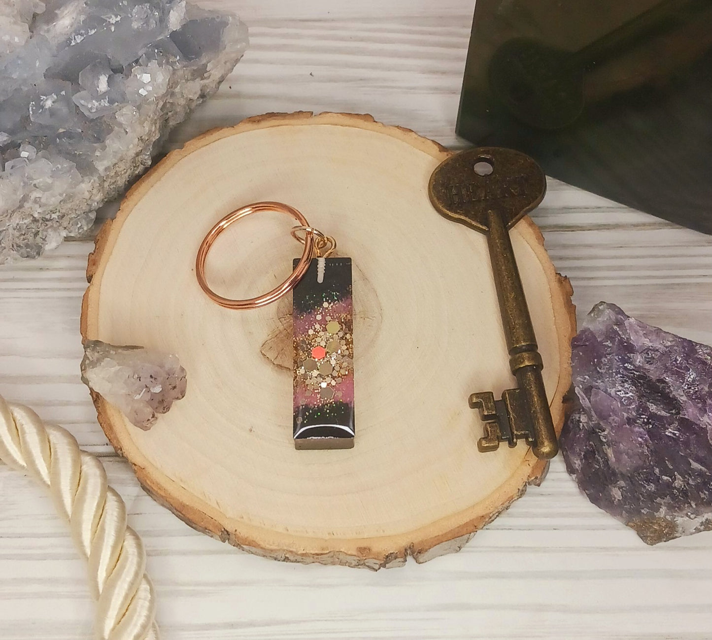 Pink Geode Letter Resin Keychain