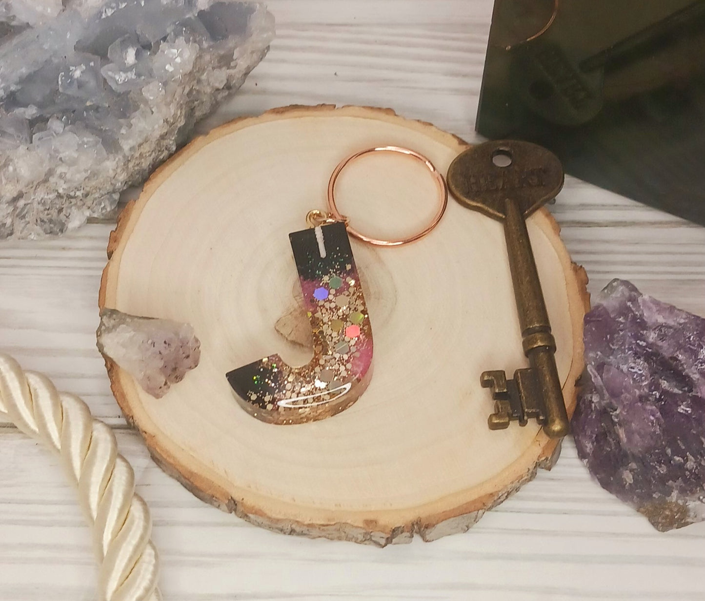 Pink Geode Letter Resin Keychain