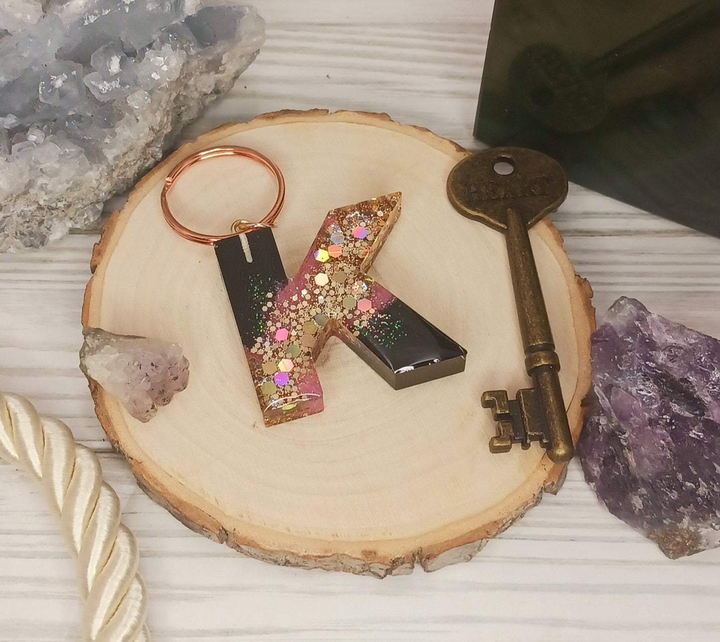 Pink Geode Letter Resin Keychain