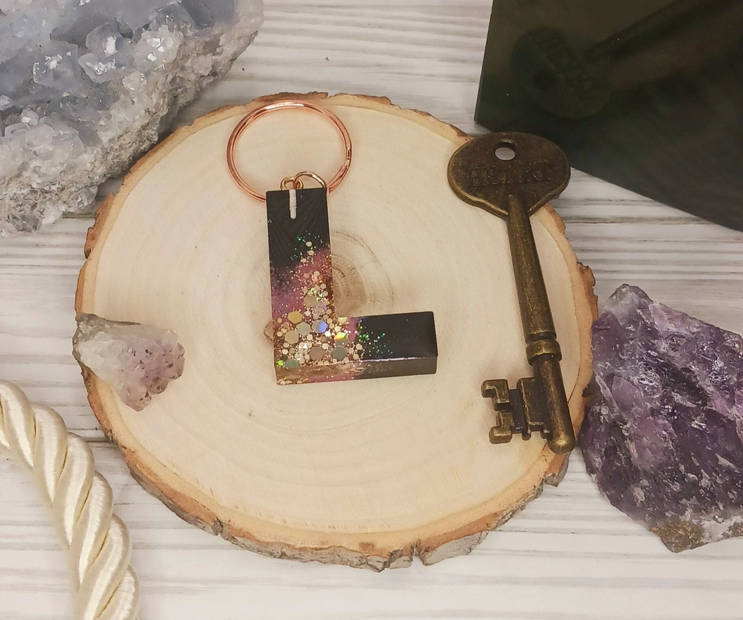 Pink Geode Letter Resin Keychain