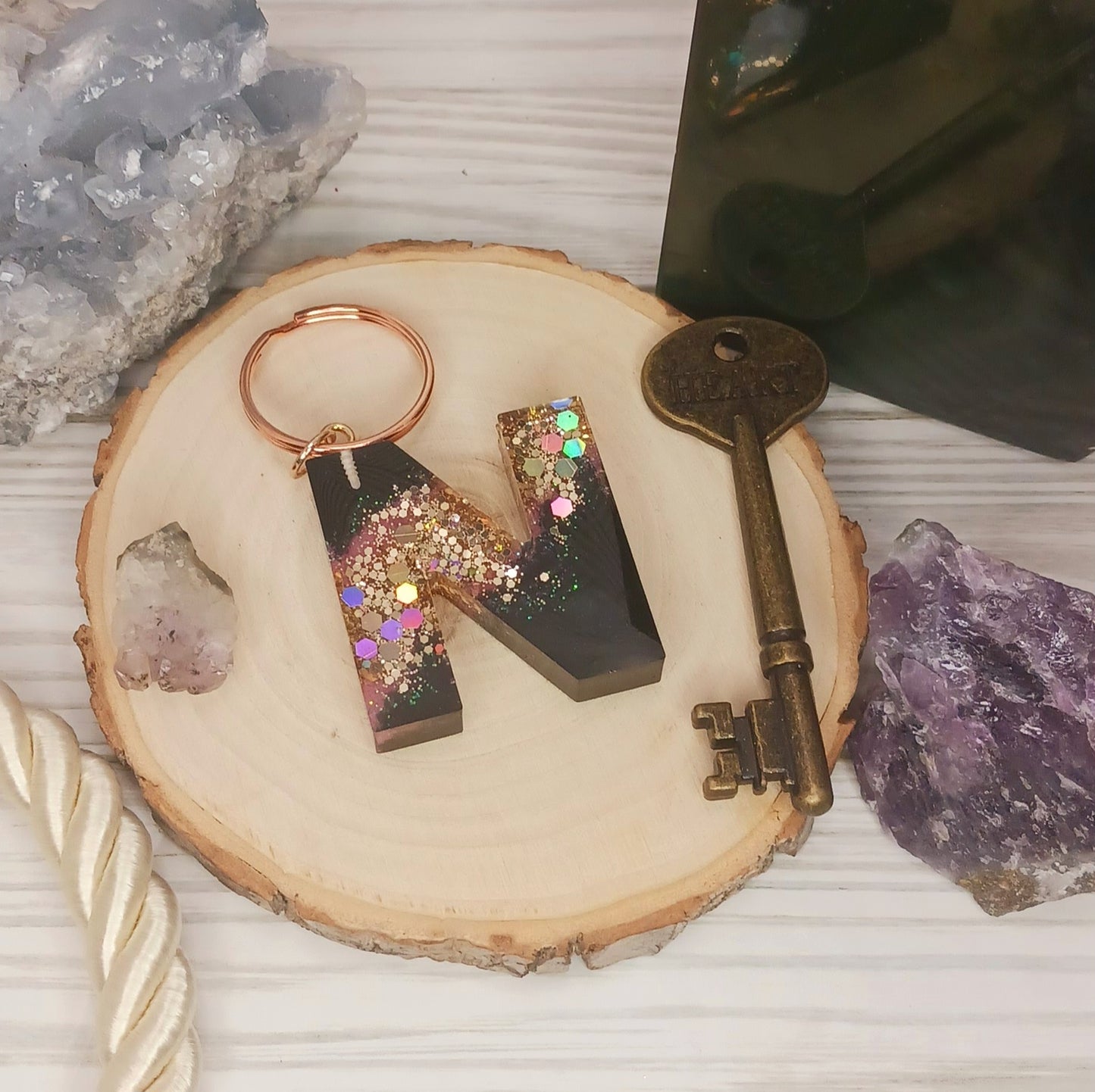 Pink Geode Letter Resin Keychain