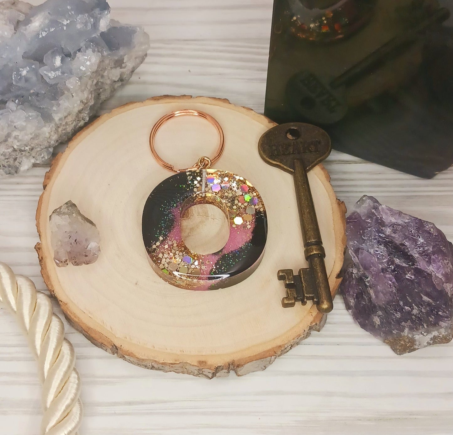 Pink Geode Letter Resin Keychain