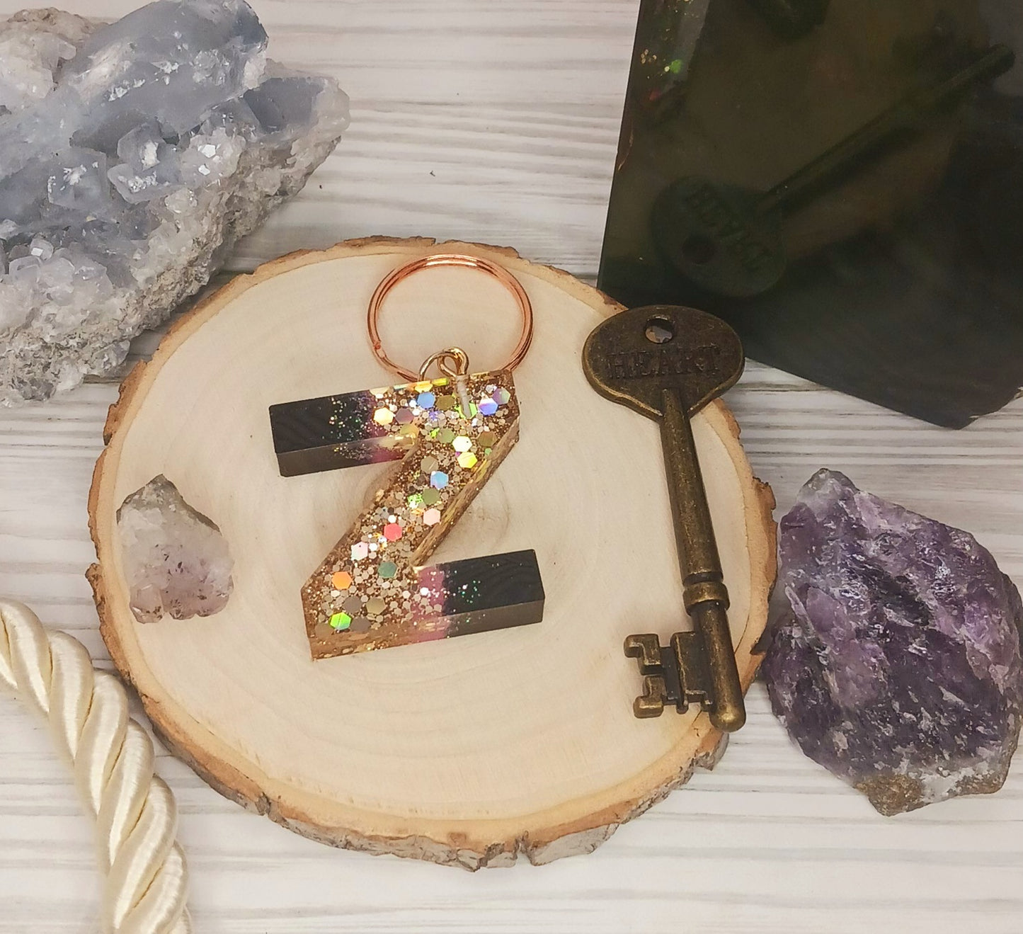 Pink Geode Letter Resin Keychain
