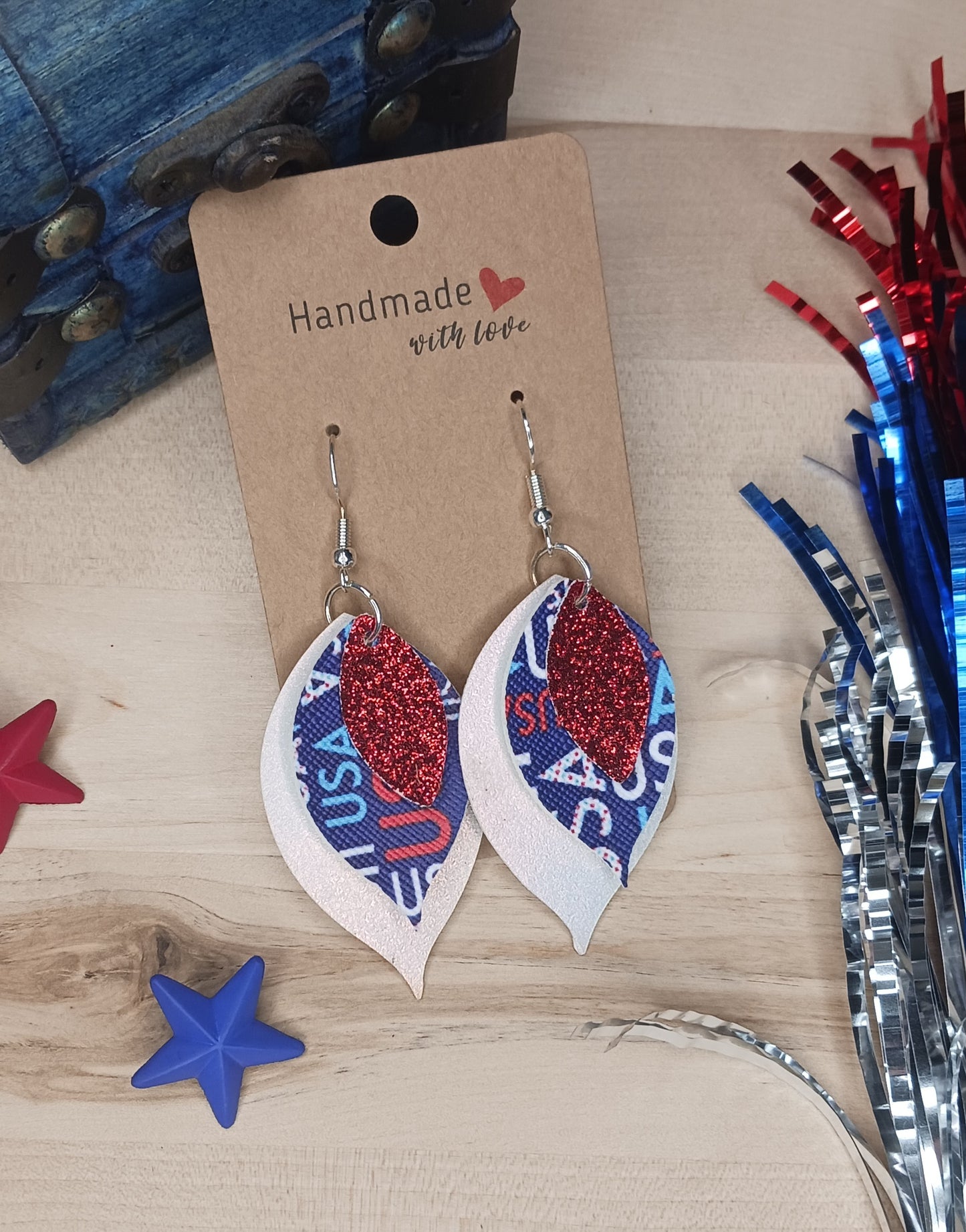 Patriotic Layered Faux Leather Earrings