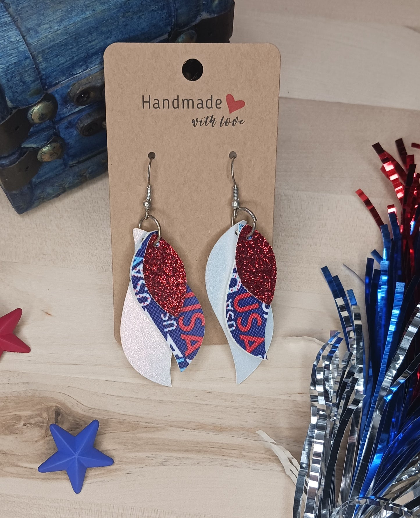 Patriotic Layered Faux Leather Earrings