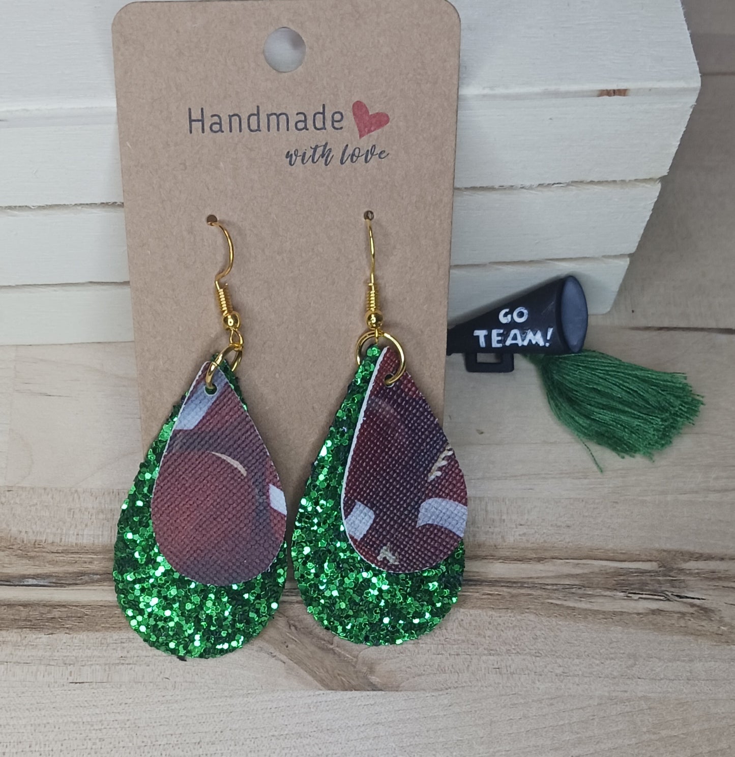 Football Teardrop Faux Leather Earrings