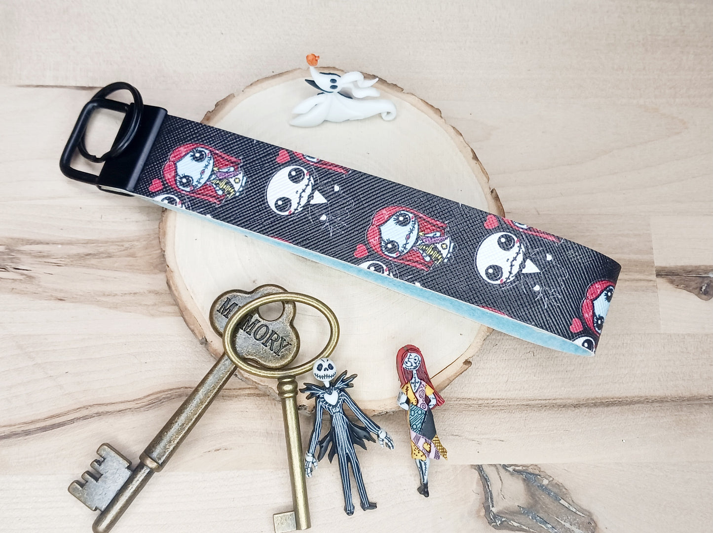 Jack and Sally Faux Leather Wristlet Keychain