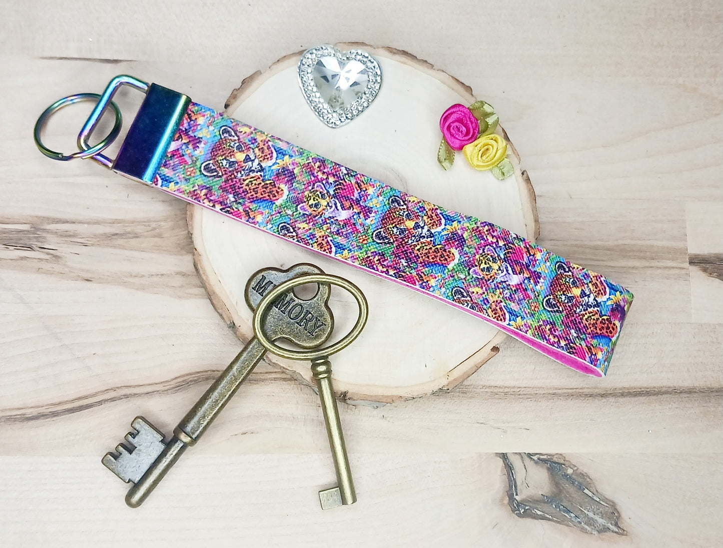 Colorful Leopard Print Faux Leather Wristlet Keychain