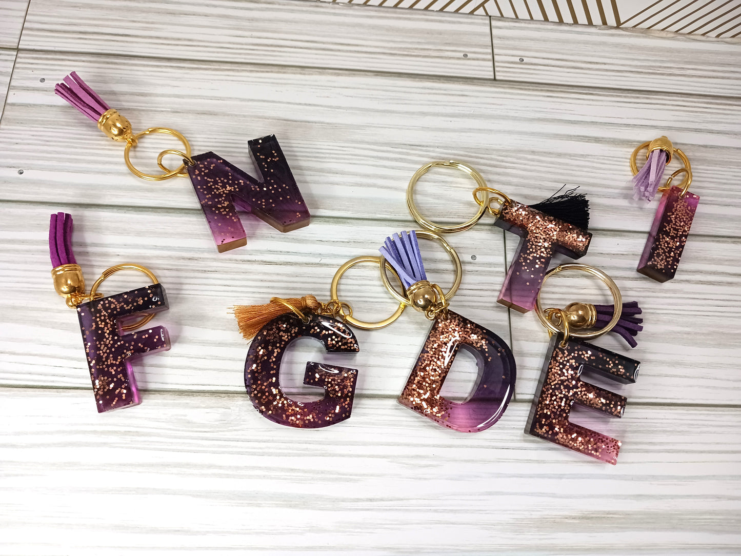 Purple, Black, and Gold Resin Letter Keychain