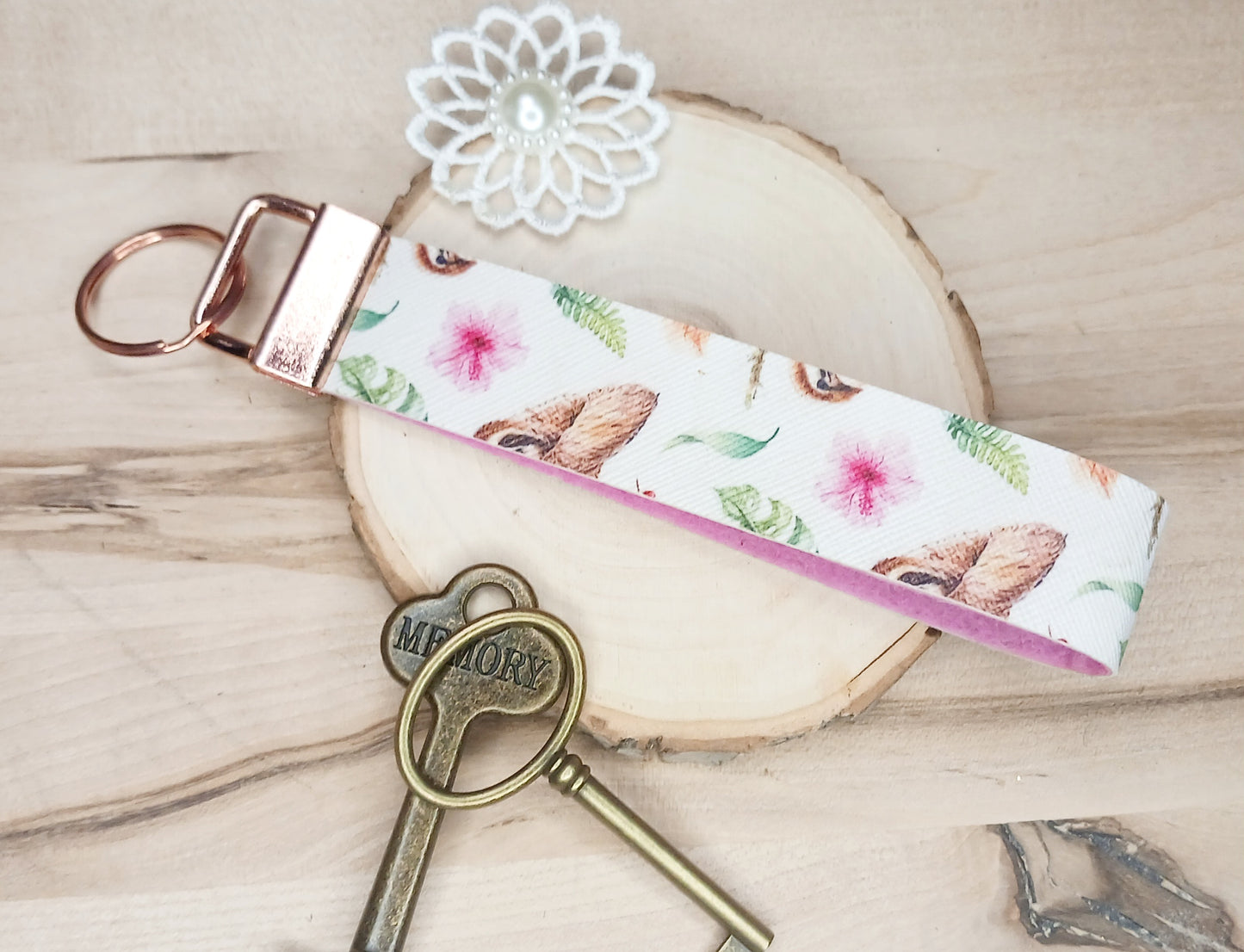 Sloth Faux Leather Wristlet Keychain