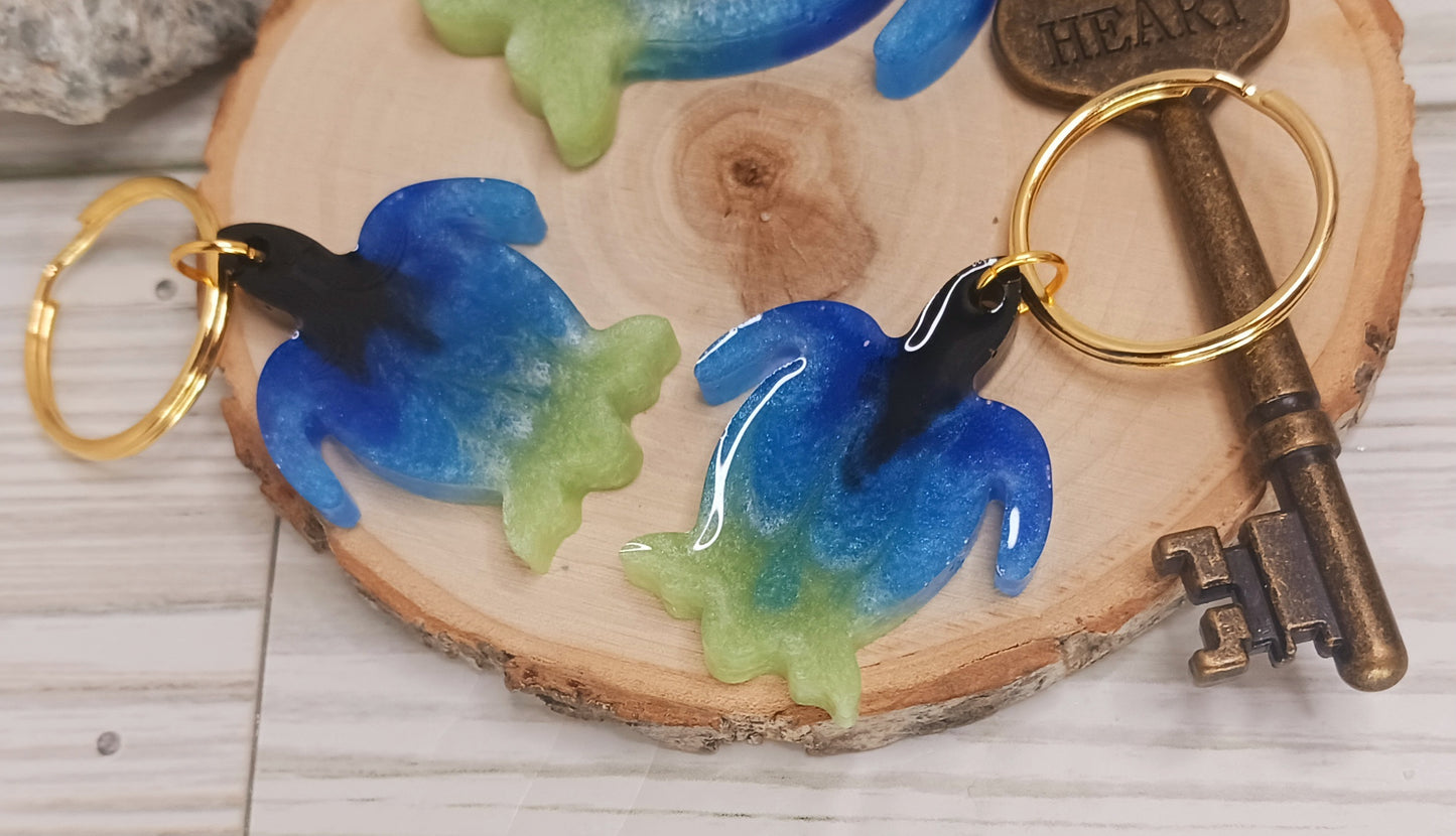 Small resin turtle keychain with Northern Lights theme