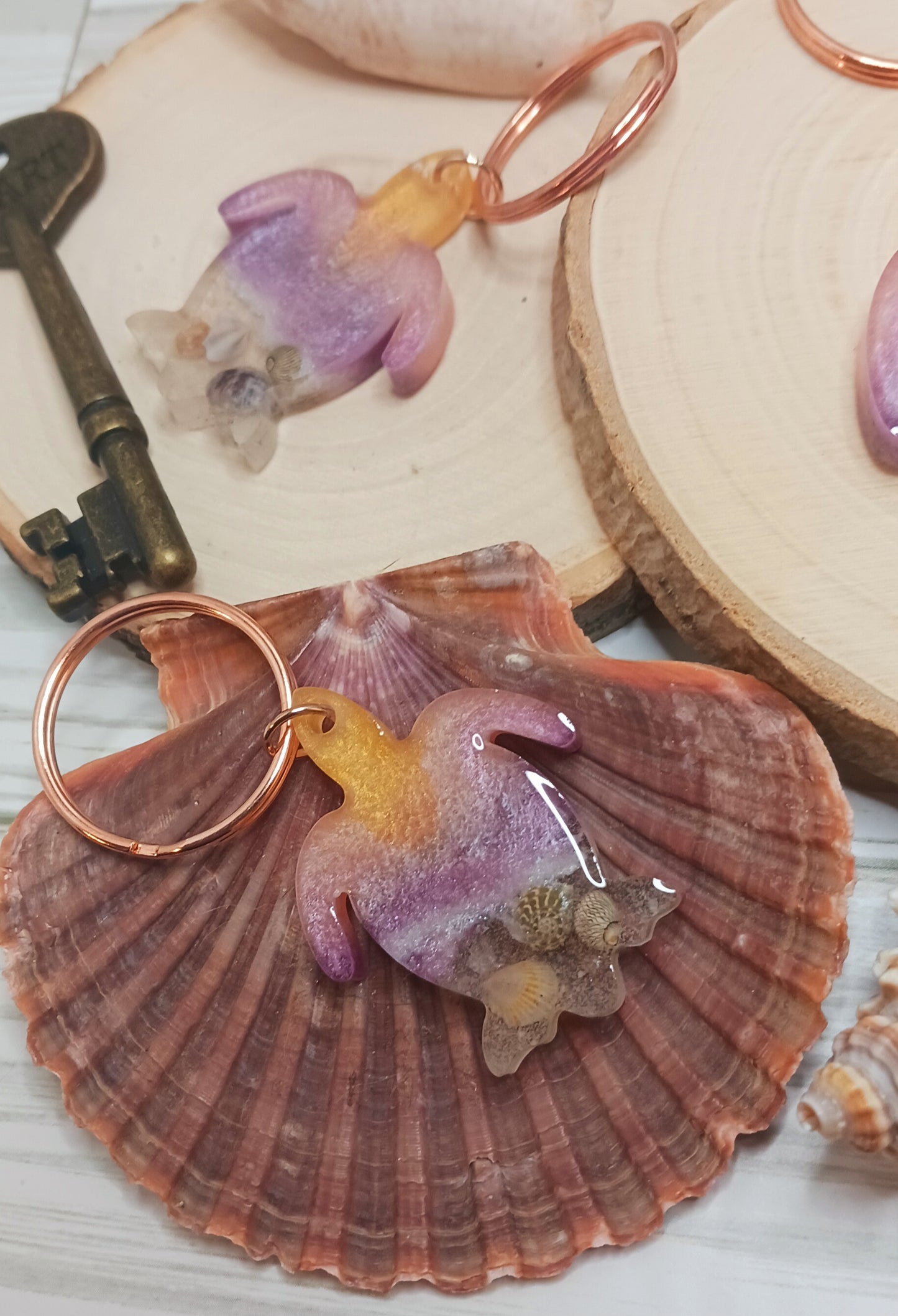 Sunset Beach Sea Turtle Resin Keychain