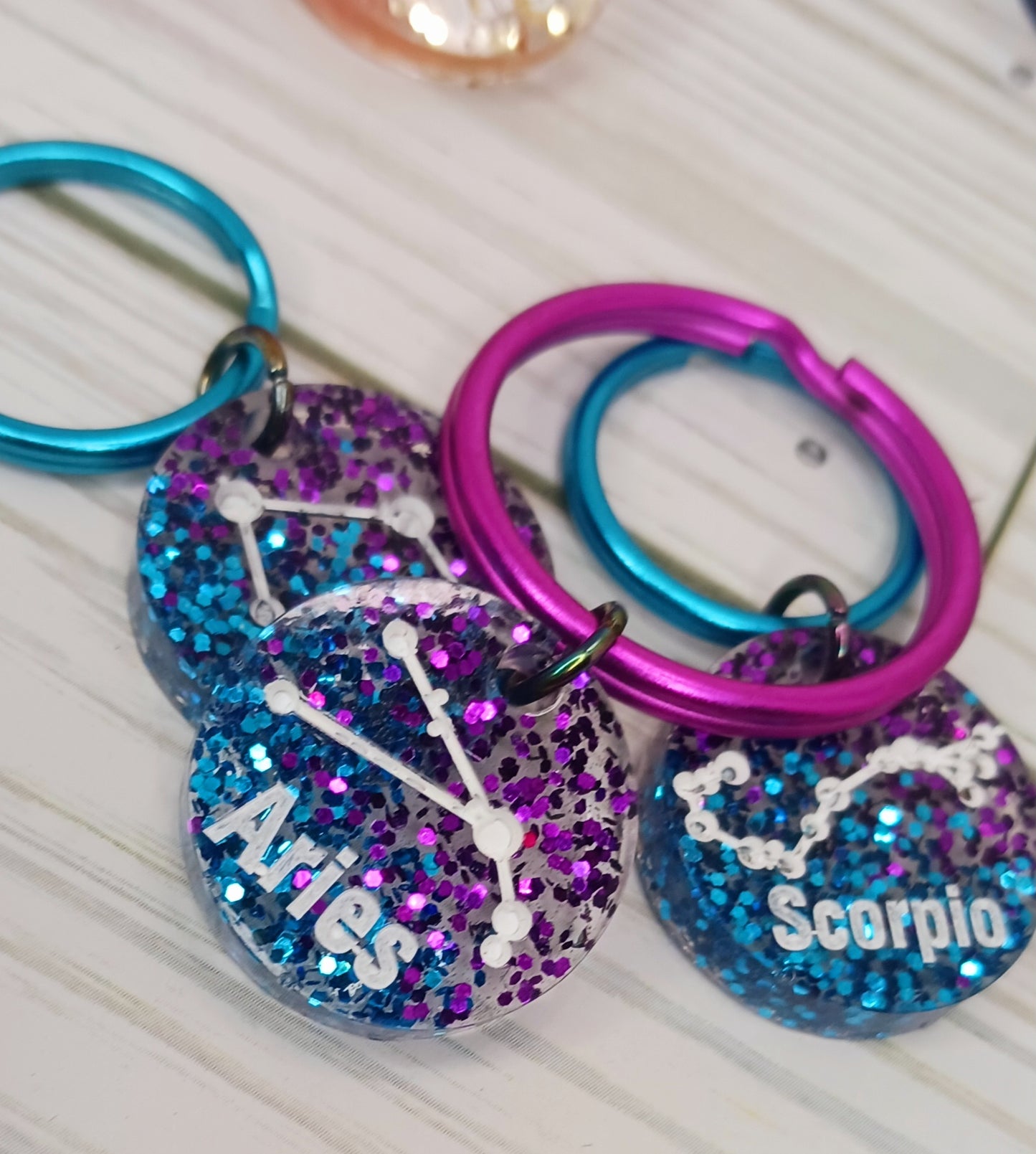 Purple and Blue Glitter Zodiac Keychain
