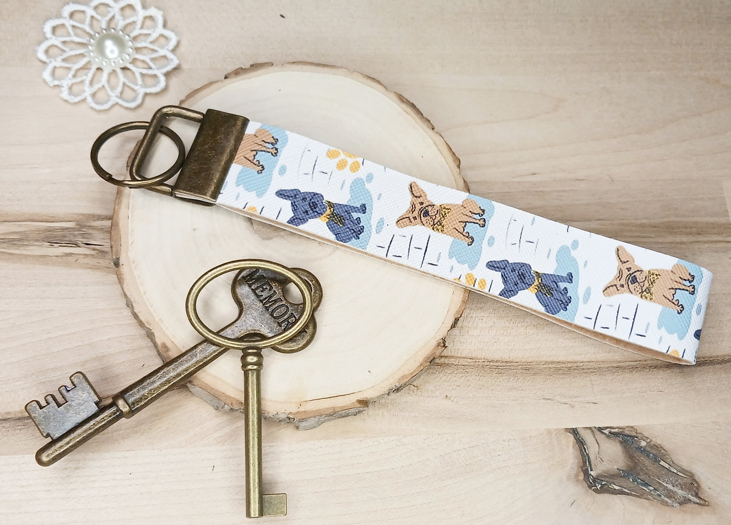 French Bulldog Faux Leather Wristlet Keychain